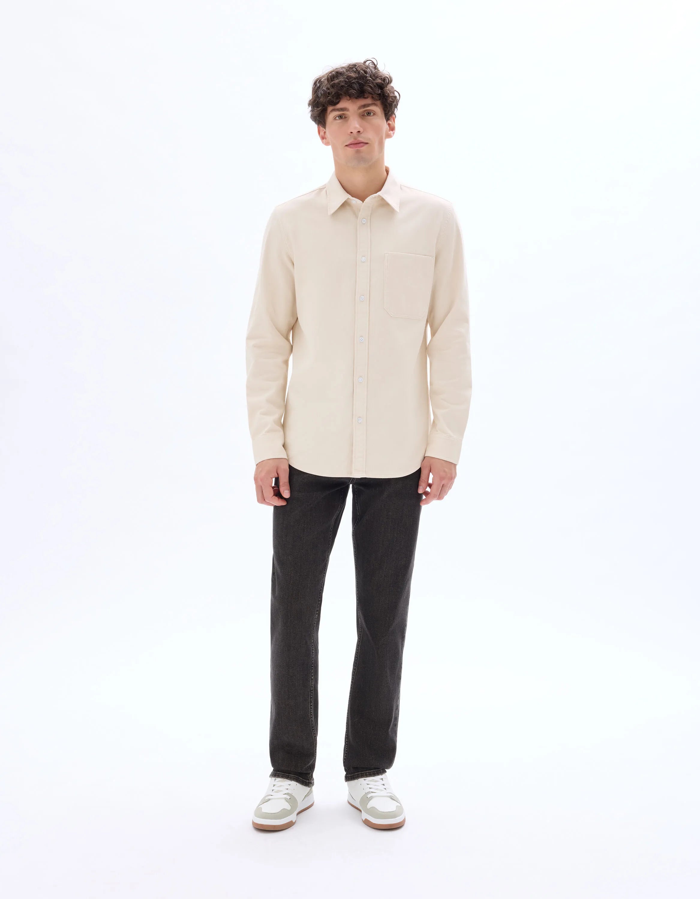 Celio_Ecru_Regular-Fit 100% Cotton Denim Shirt_MAJEANS_ECRU_01