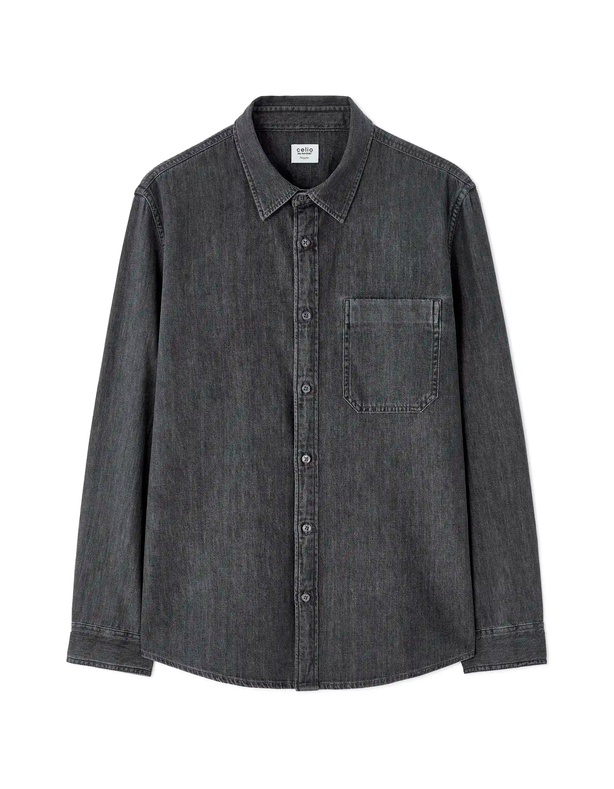 Celio_Gris Clair_Regular-Fit 100% Cotton Denim Shirt_MAJEANS_GRIS CLAIR_03