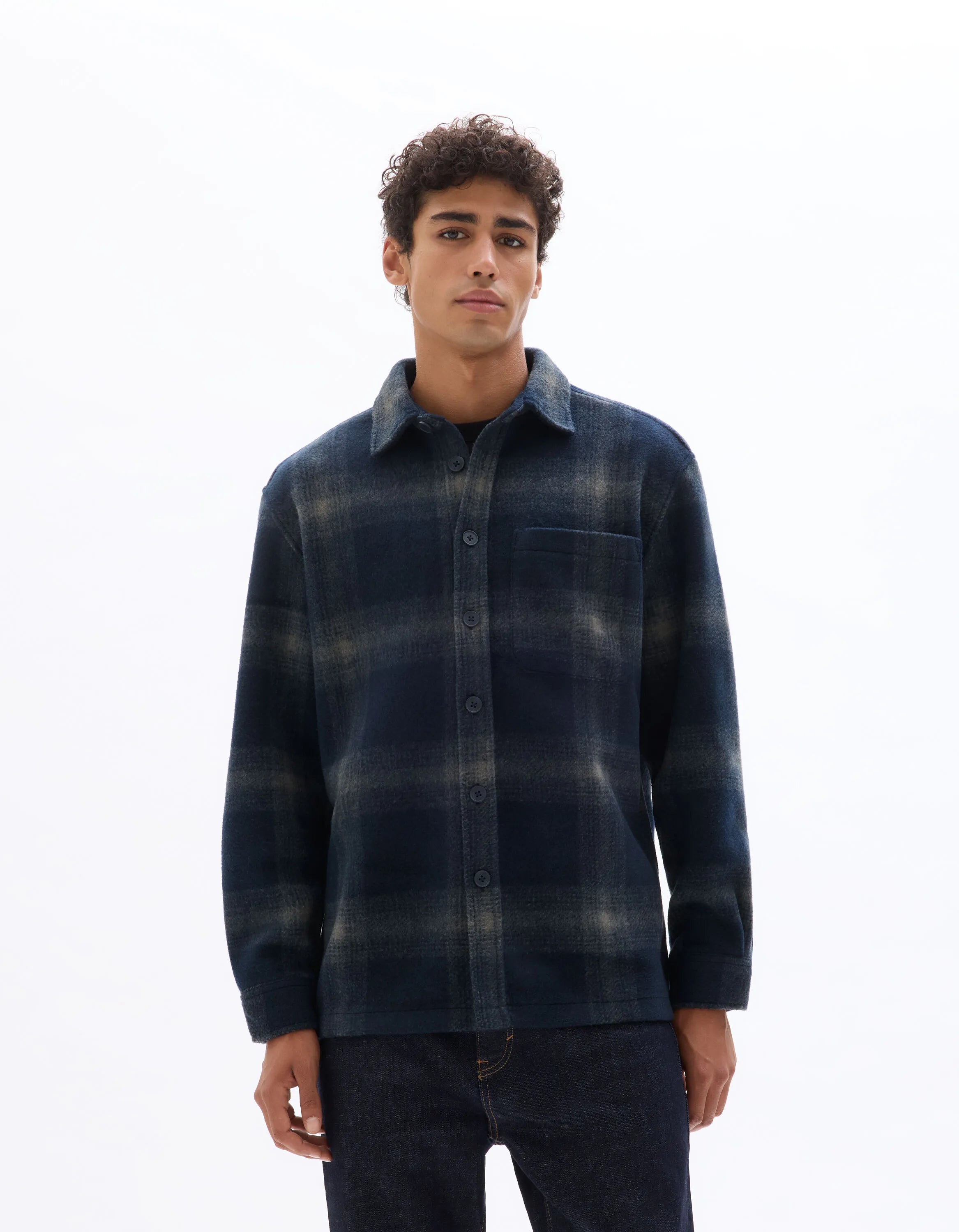 Celio_Blue_Checked Overshirt - Navy_MALOS_NAVY_01