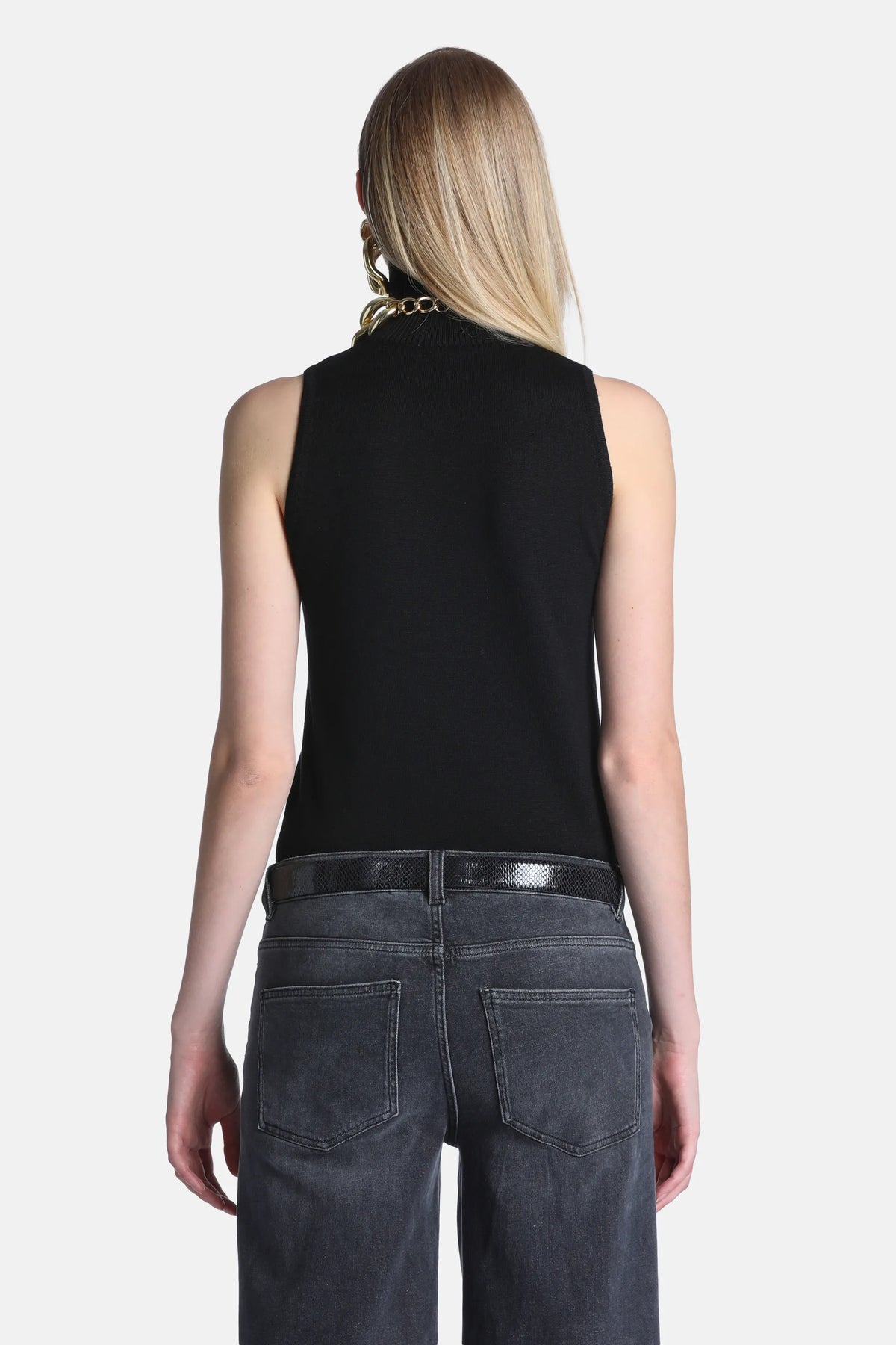 Luisa Spagnoli Nero Women Malu Sleeveless Pure Wool Sweater - Fashion Show SKU: MALU_0101 Image 02