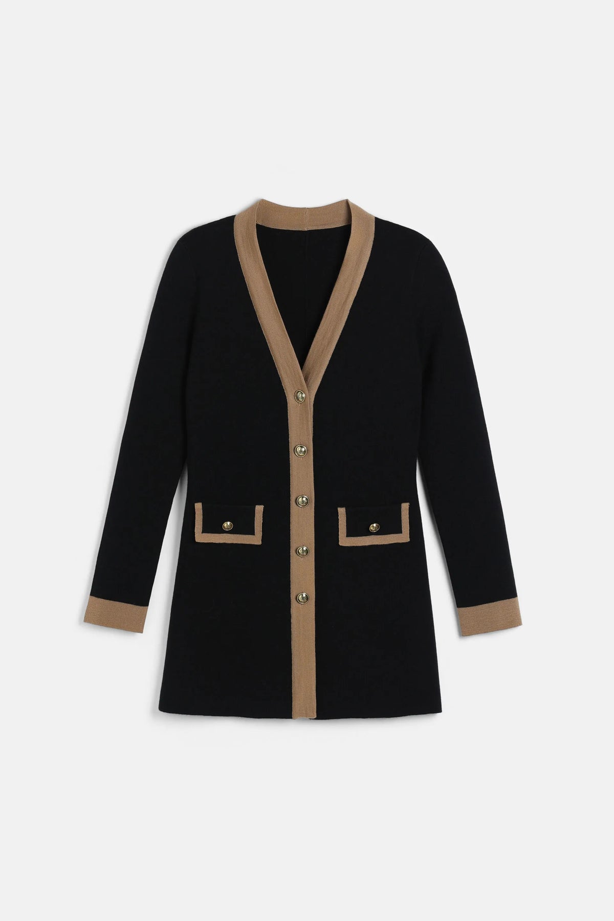 Luisa Spagnoli Nero/Cammello Women Malvia - Long Cardigan with Contrast Trims SKU: MALVIA_0101 2246 Image 07