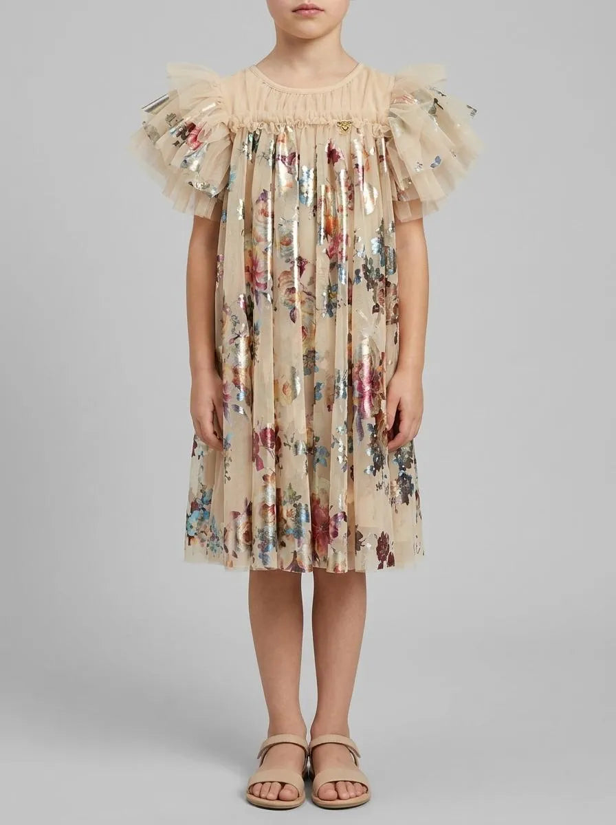 Angels Face 0 Girls Marlowe Foil Floral Print Dress Gold SKU: MARLOWE_Gold Image 00