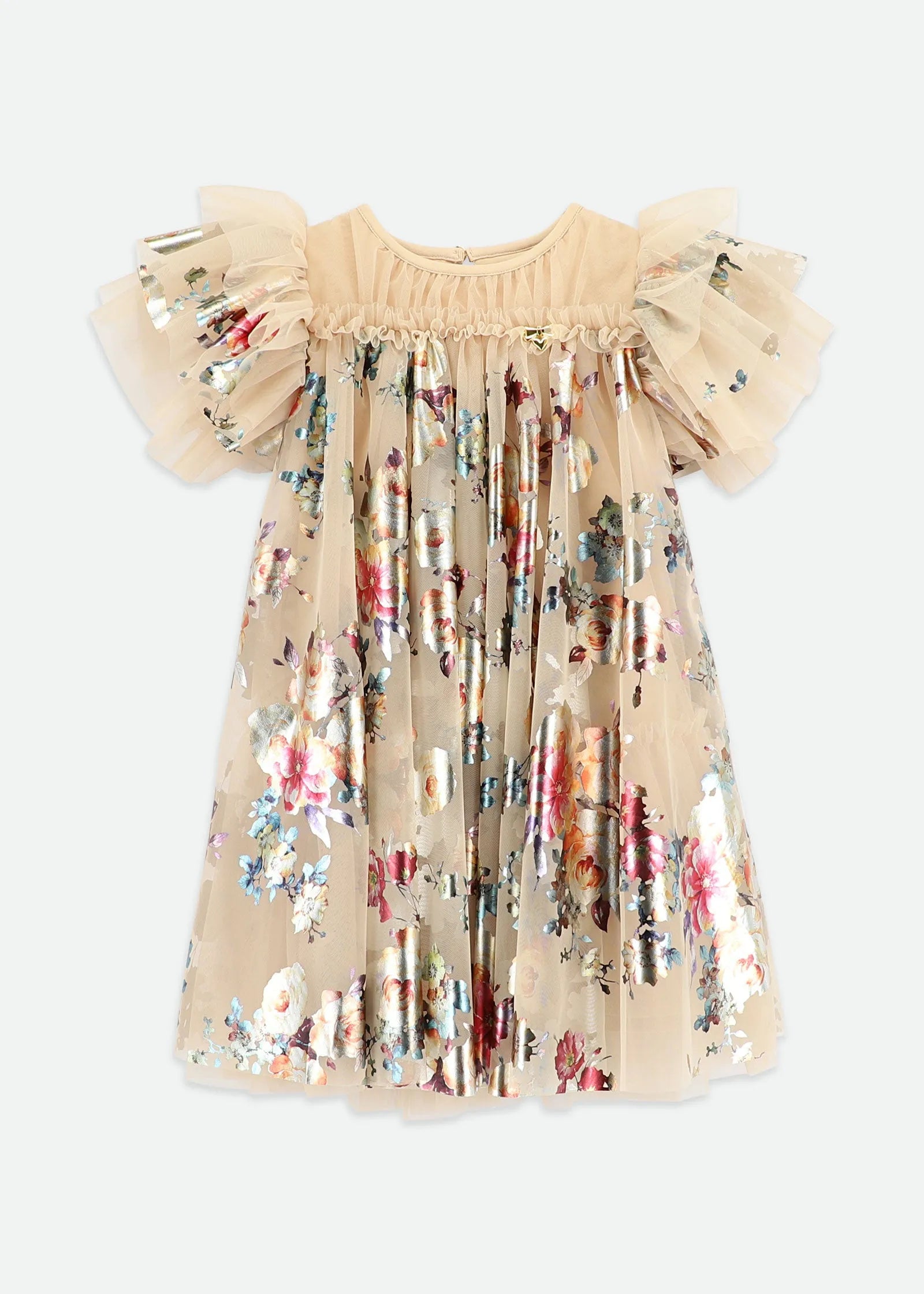 Angels Face 0 Girls Marlowe Foil Floral Print Dress Gold SKU: MARLOWE_Gold Image 01