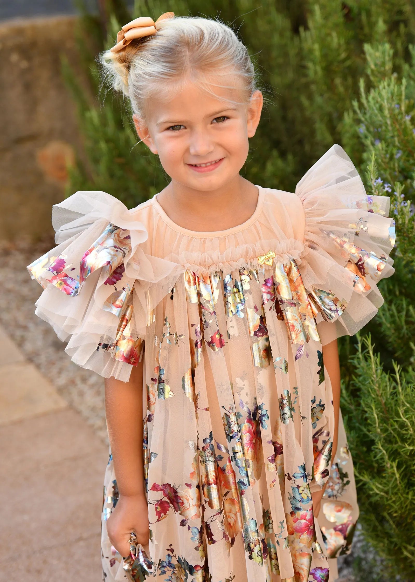 Angels Face 0 Girls Marlowe Foil Floral Print Dress Gold SKU: MARLOWE_Gold Image 03