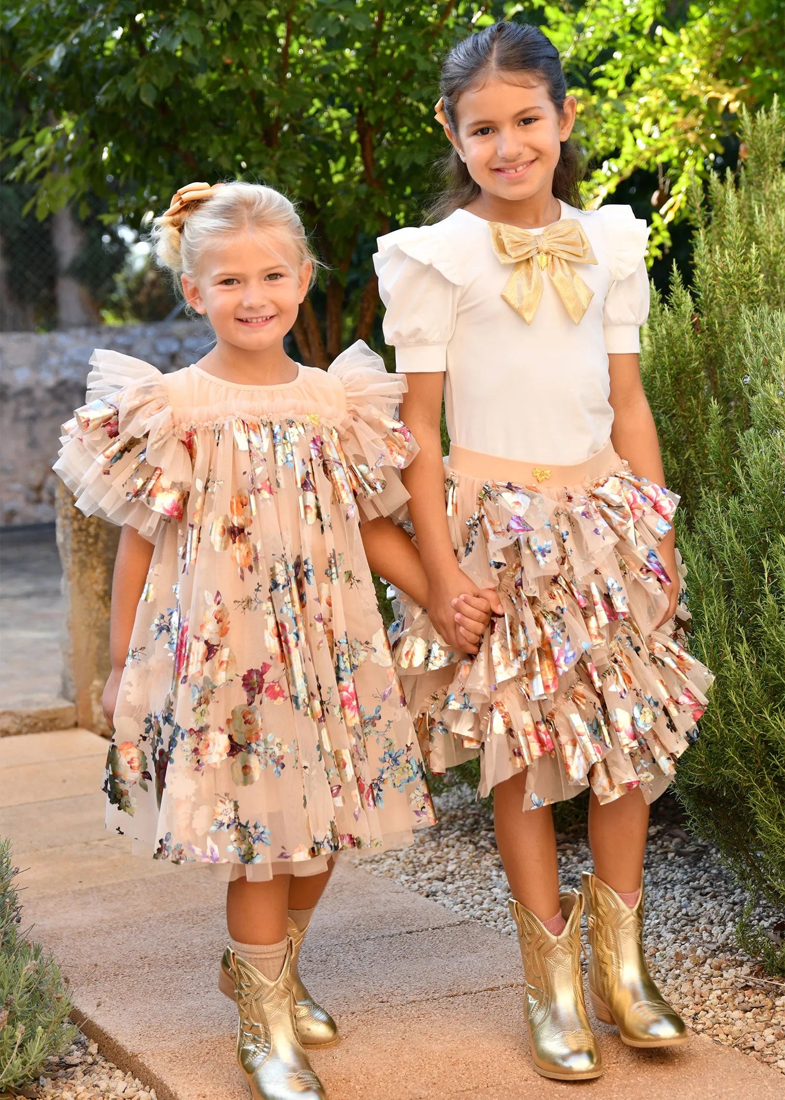 Angels Face 0 Girls Marlowe Foil Floral Print Dress Gold SKU: MARLOWE_Gold Image 05