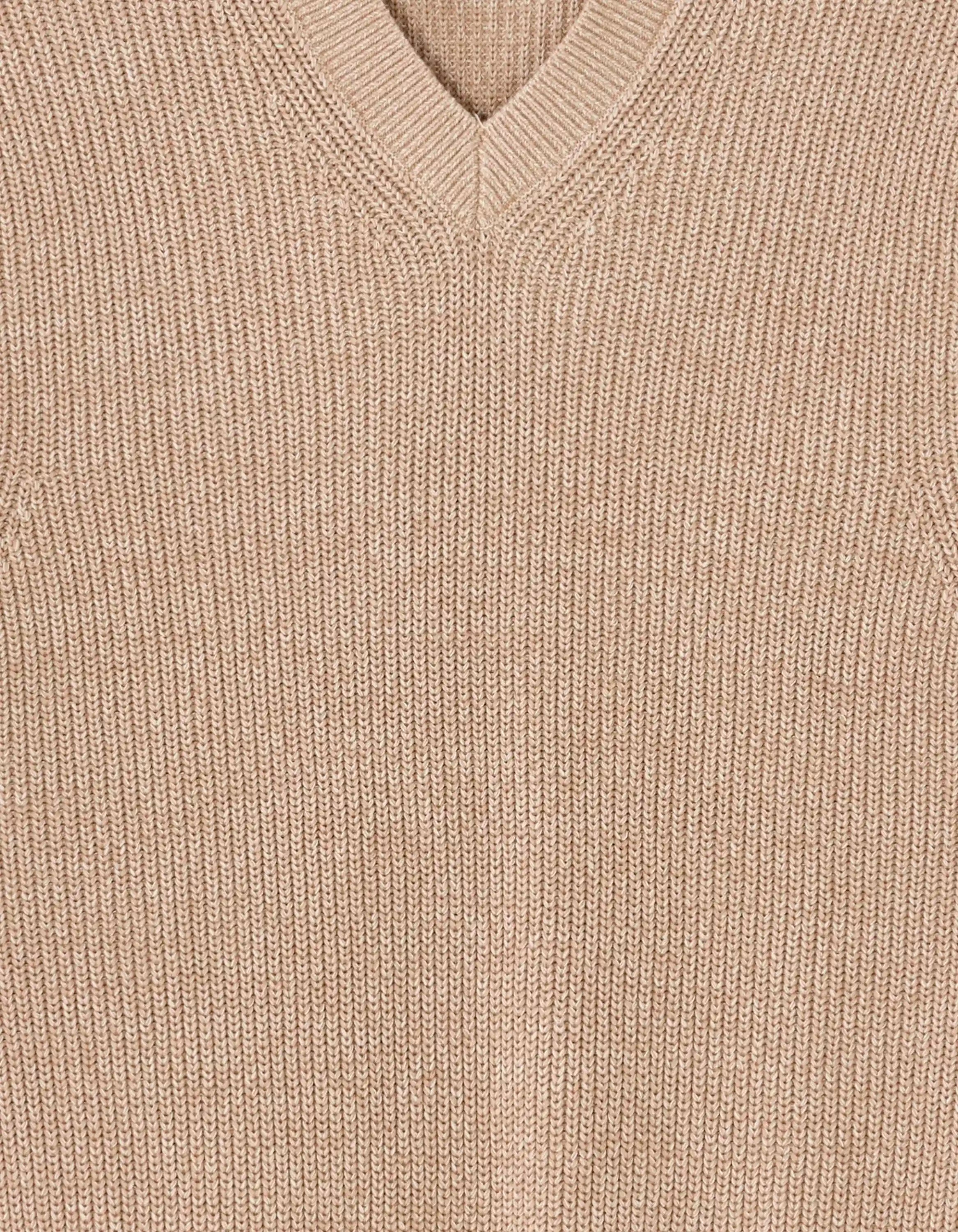 Celio_Beige Humus_100% Cotton Pearl Knit V-Neck Sweater_MEAUSTI_BEIGE HUMUS_06
