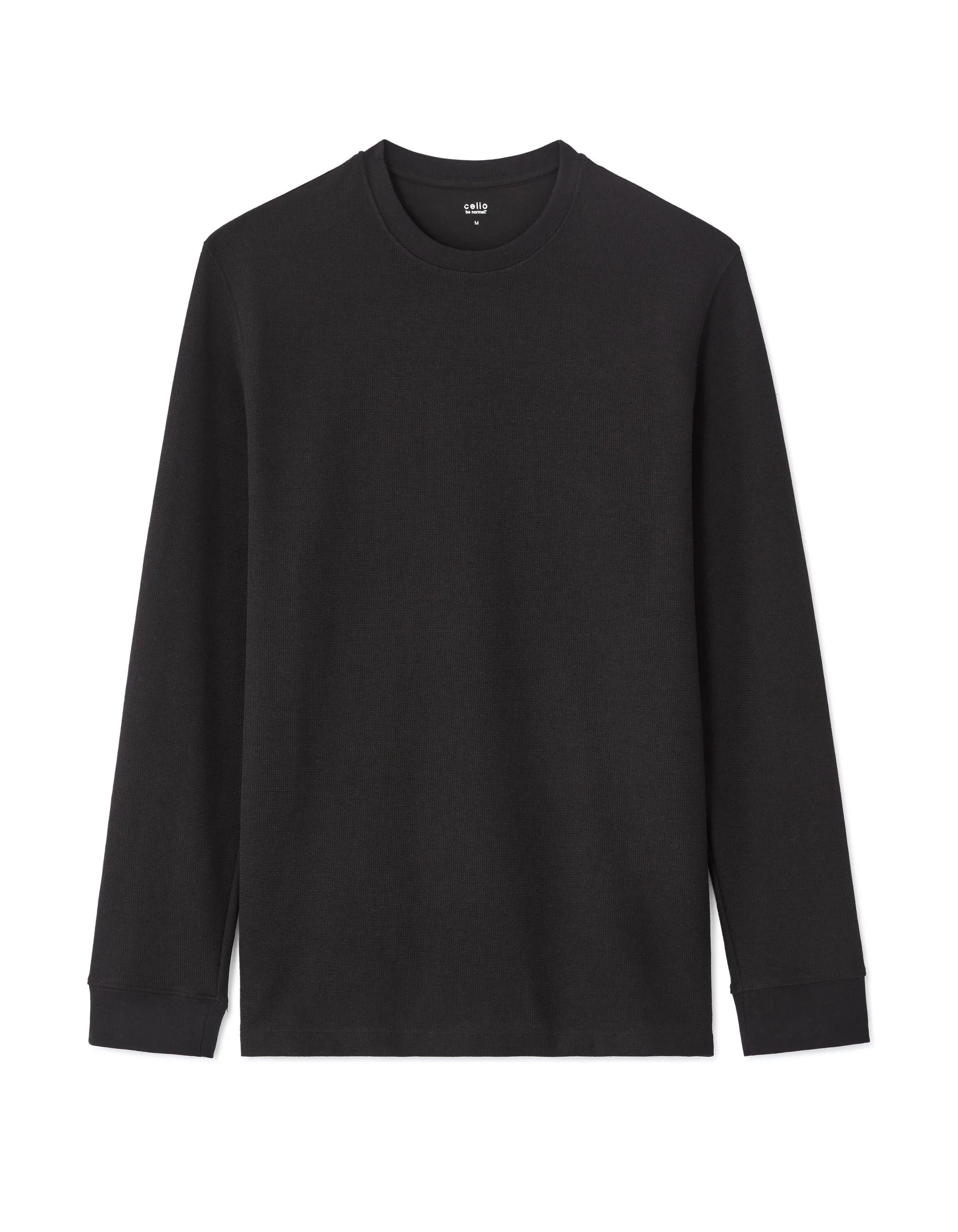 Celio_Black_Boxy Embossed Long-Sleeved T-Shirt_MECACHEML_BLACK_05