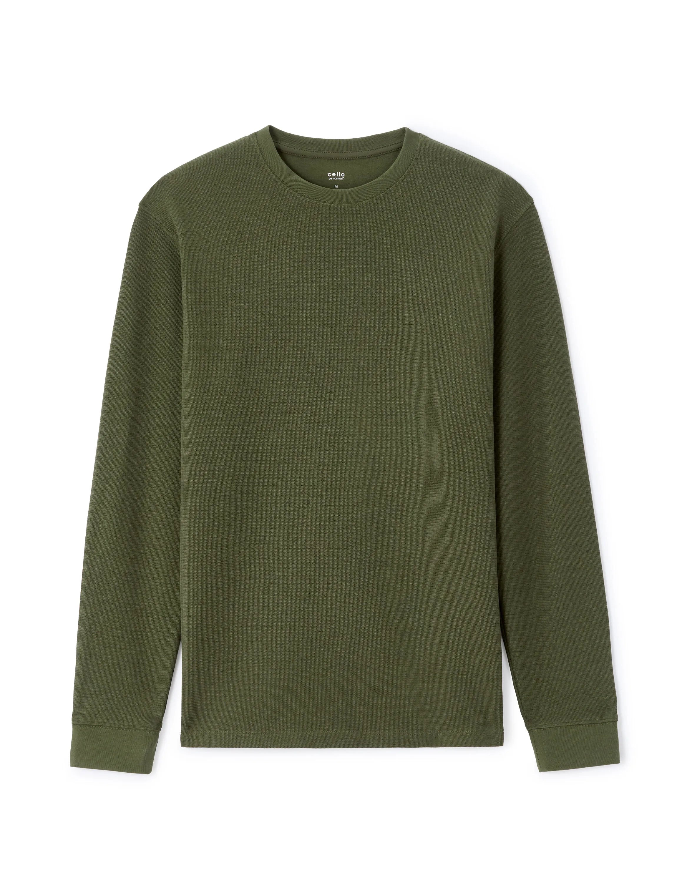 Celio_Green_Boxy Embossed Long-Sleeved T-Shirt - Khaki_MECACHEML_KAKI MOYEN_01