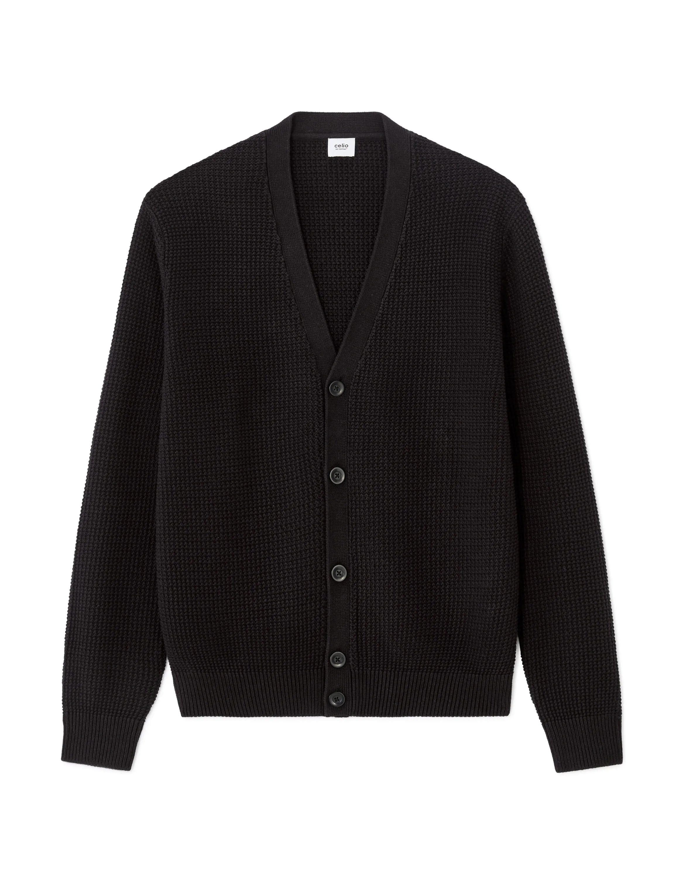 Celio_Black_100% Cotton Fancy Knit Cardigan_MECARD_BLACK_07