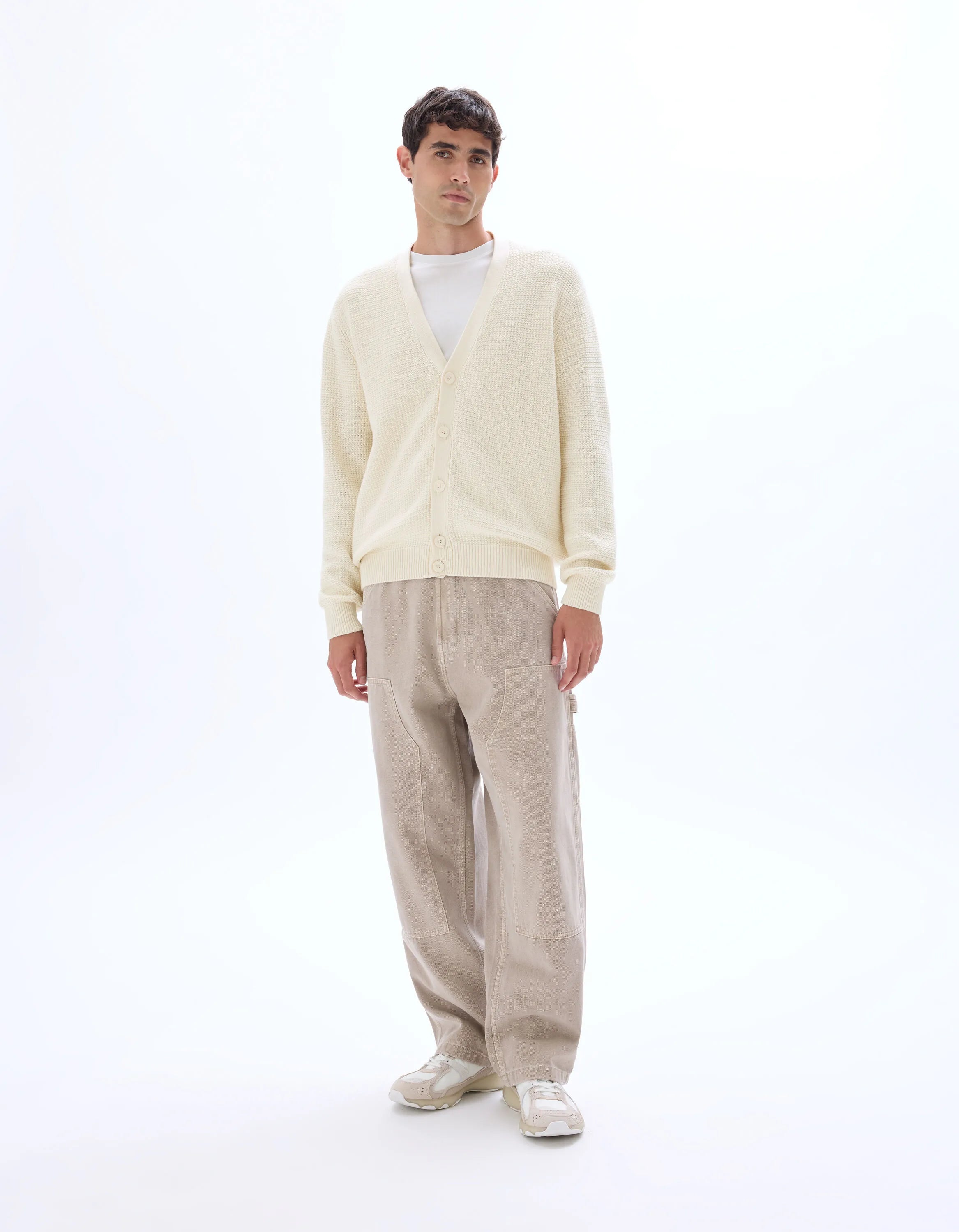 Celio_Ecru_100% Cotton Fancy Knit Cardigan_MECARD_ECRU_01