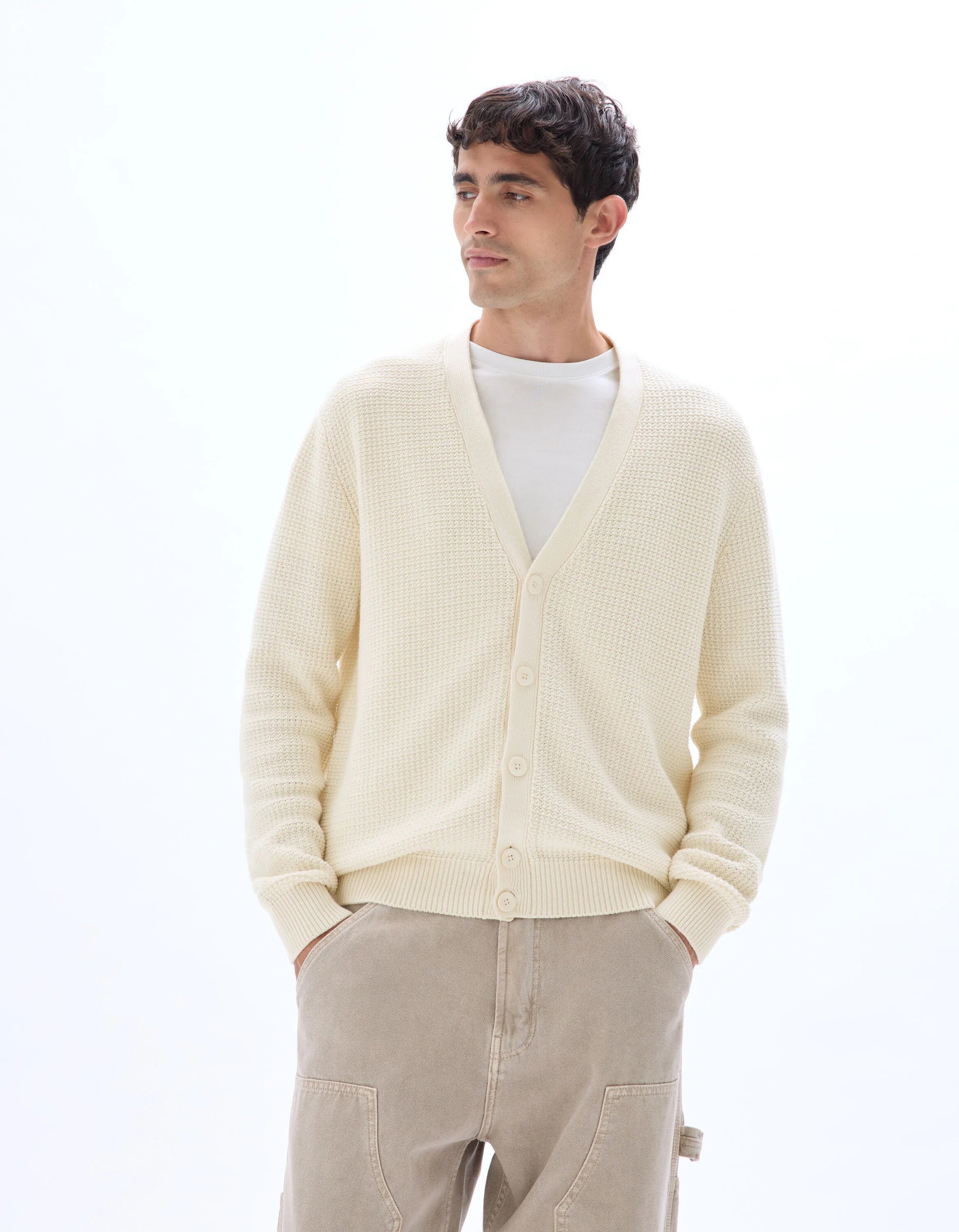 Celio_Ecru_100% Cotton Fancy Knit Cardigan_MECARD_ECRU_02
