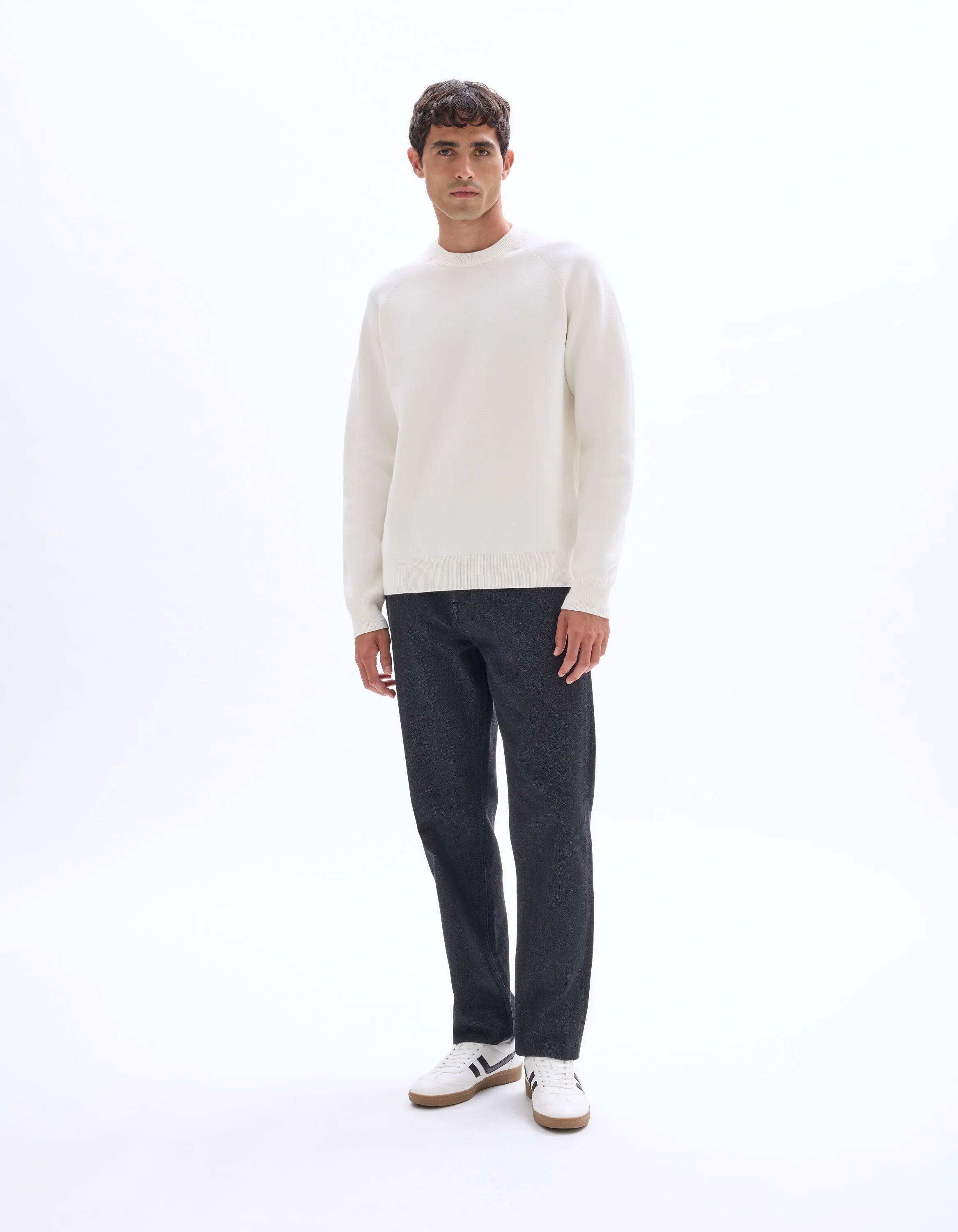 Celio_White_Plain Cotton Blend Crew Neck Sweater - Beige_MECLOTHILD_ECRU_02