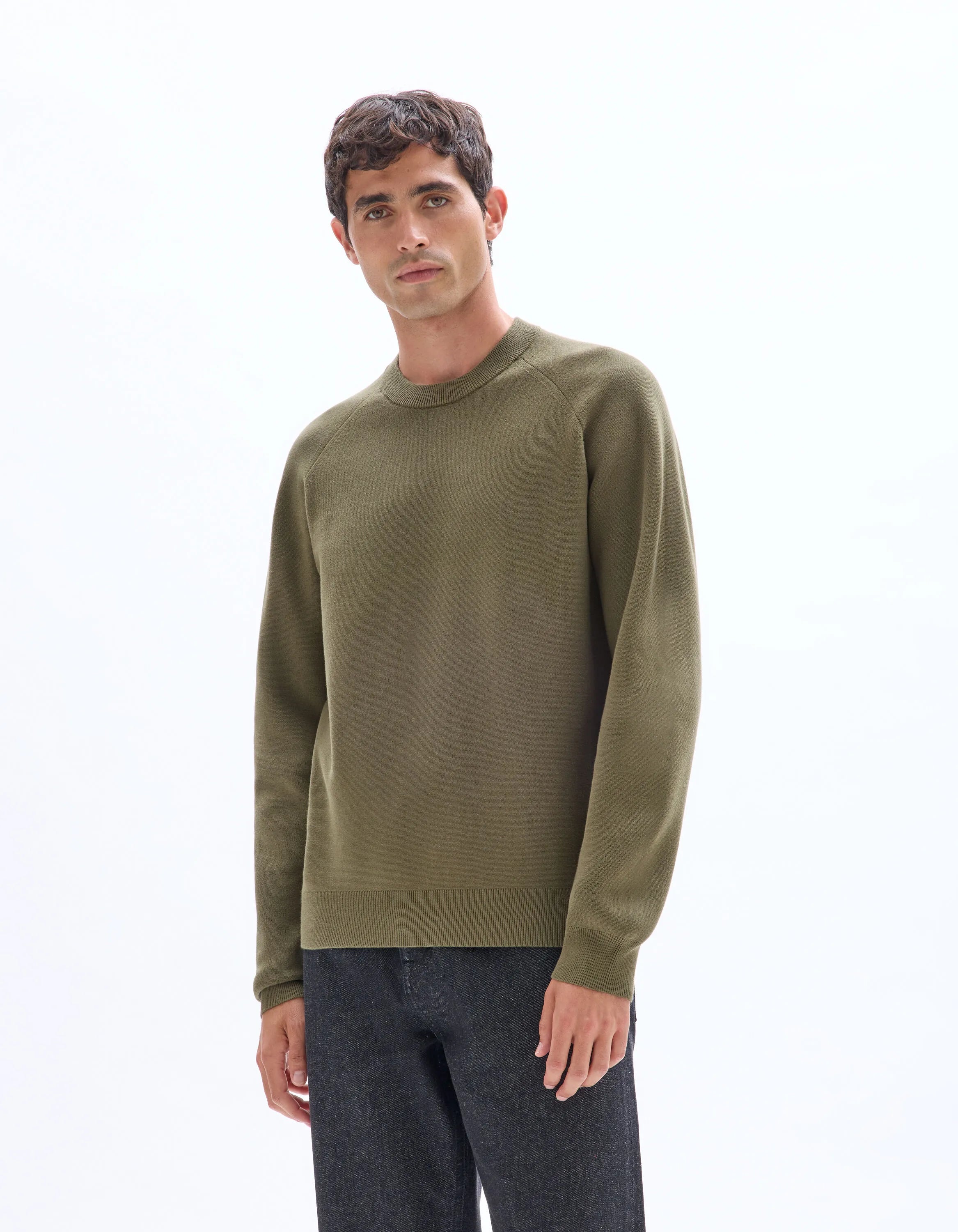 Celio_Green_Plain Cotton Blend Crew Neck Sweater - Khaki_MECLOTHILD_KAKI_01