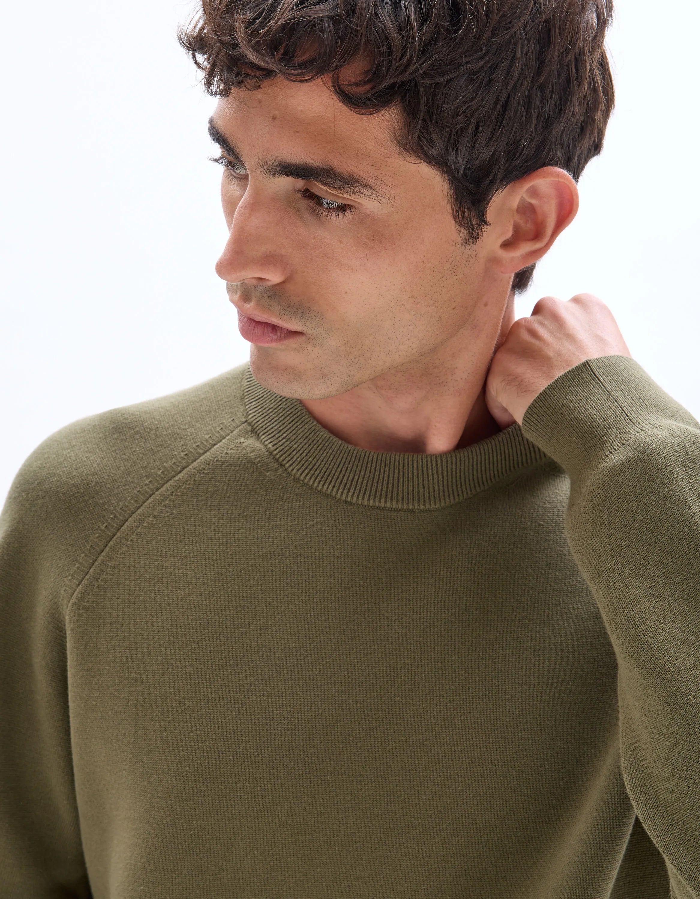 Celio_Green_Plain Cotton Blend Crew Neck Sweater - Khaki_MECLOTHILD_KAKI_04