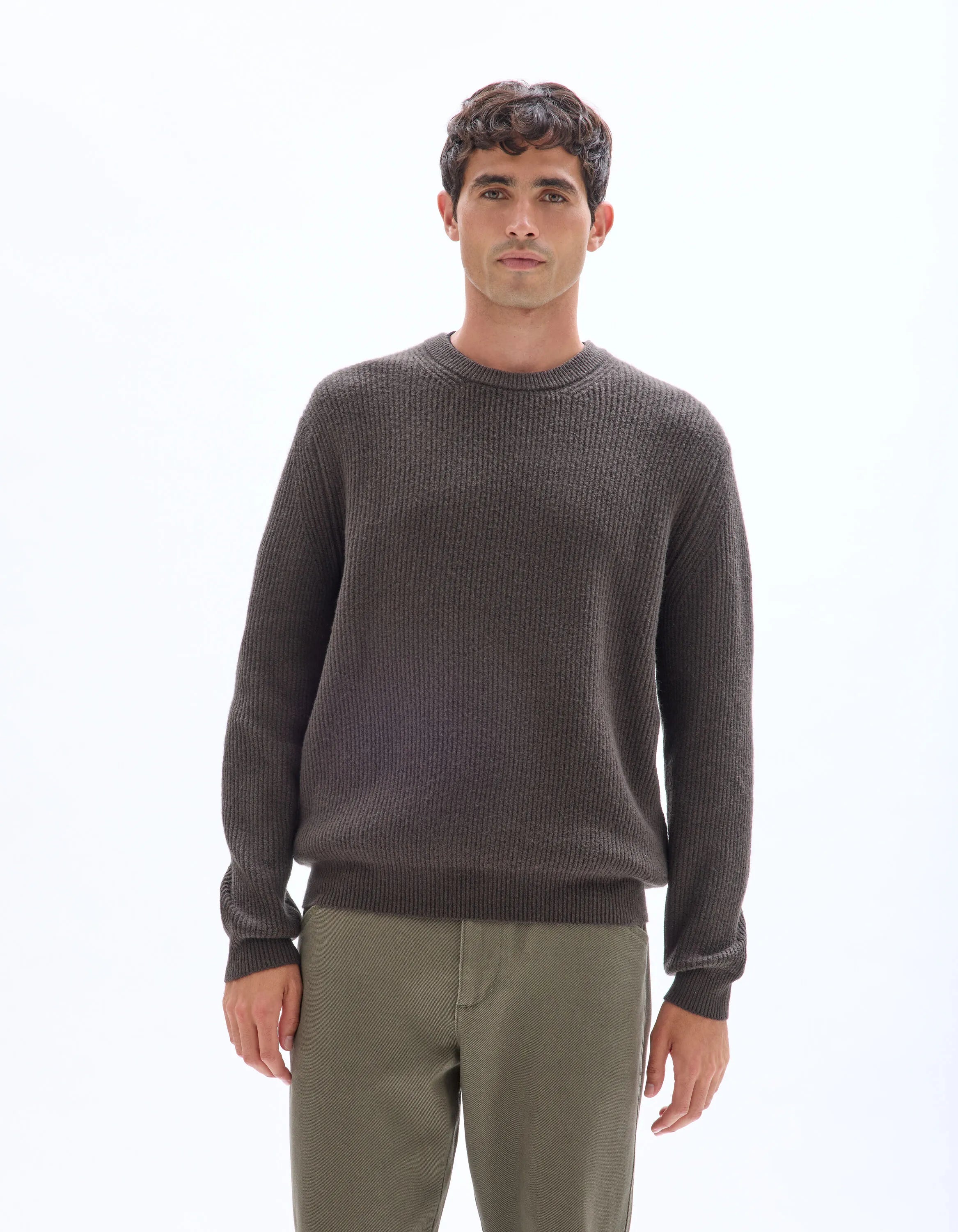 Celio_Grey_Round Neck Sweater in Fancy Pearl Knit - Anthracite_MECOMFY_BLACK_01