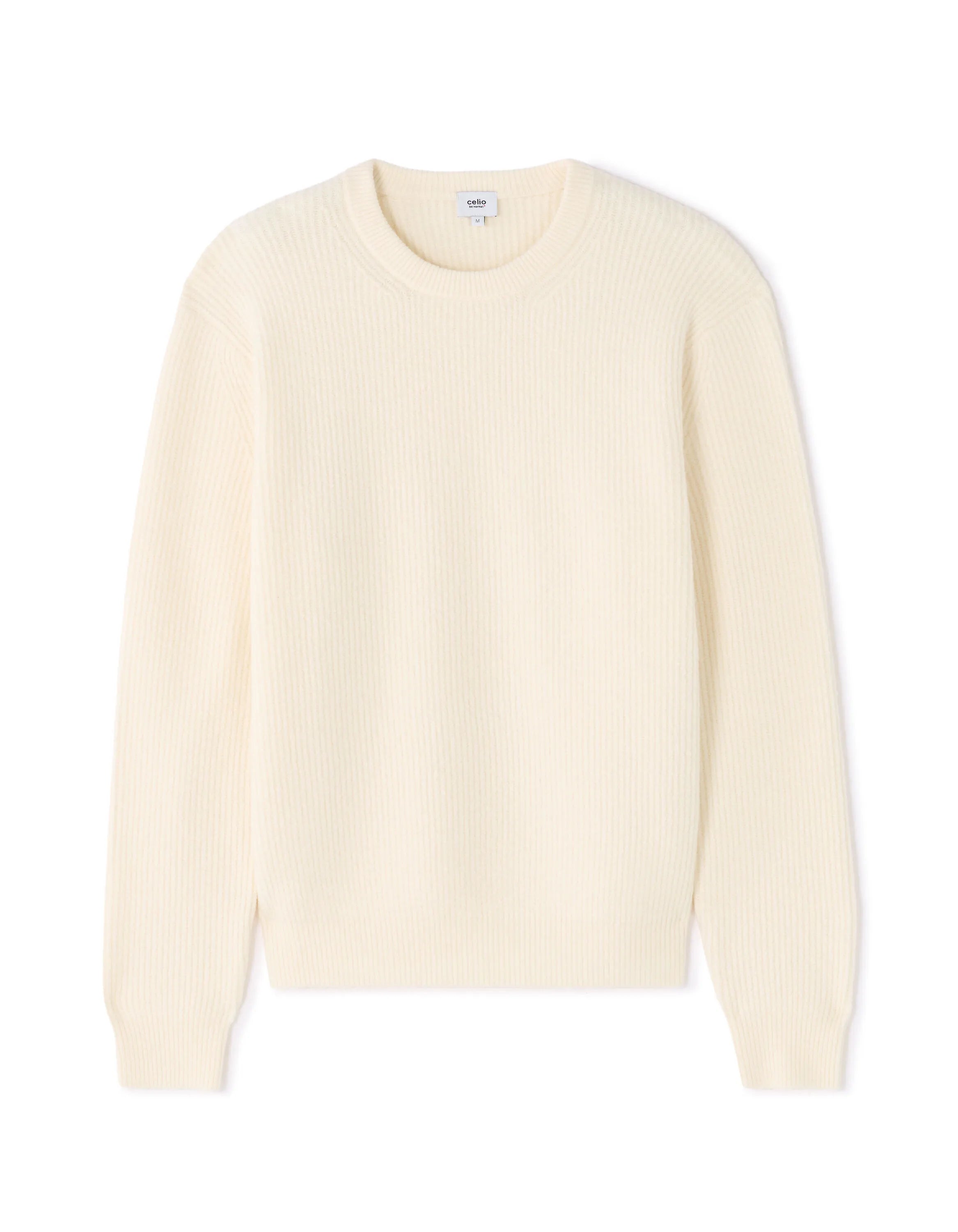 Celio_White_Round Neck Sweater in Fancy Pearl Knit - Ecru_MECOMFY_ECRU_07