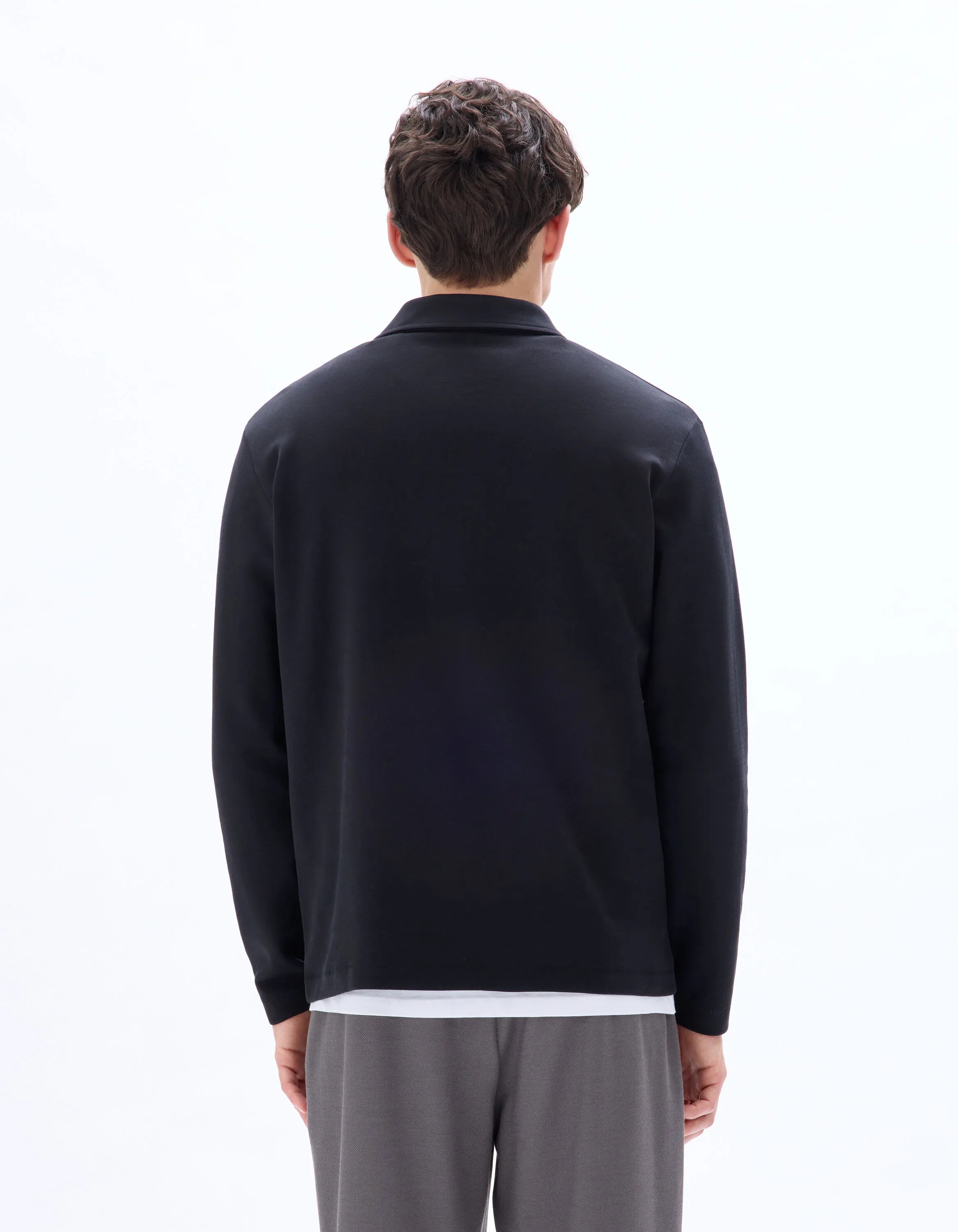 Celio_Black_Regular Long-Sleeved Jersey Polo Shirt_MEDORT_BLACK_03