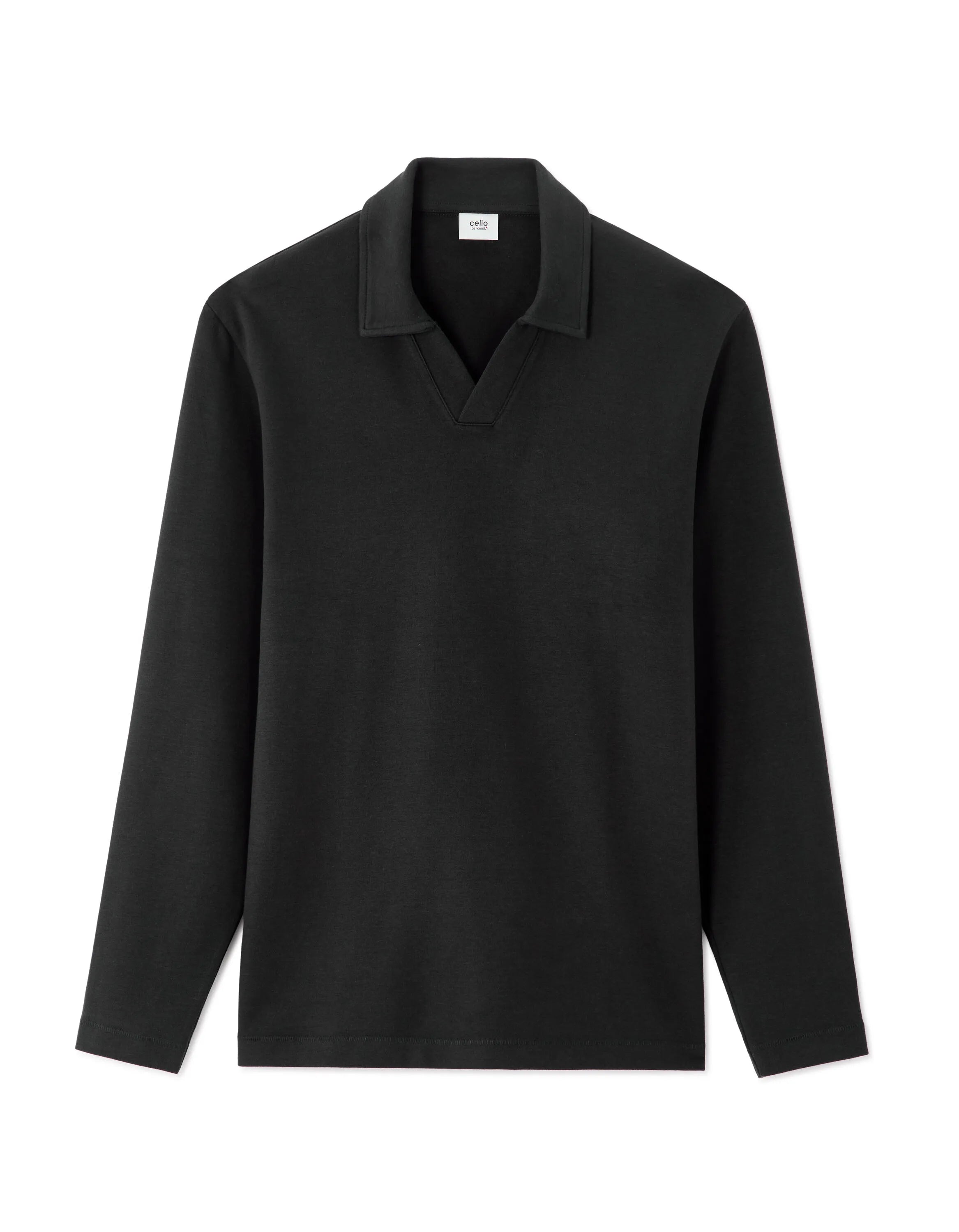 Celio_Black_Regular Long-Sleeved Jersey Polo Shirt_MEDORT_BLACK_07