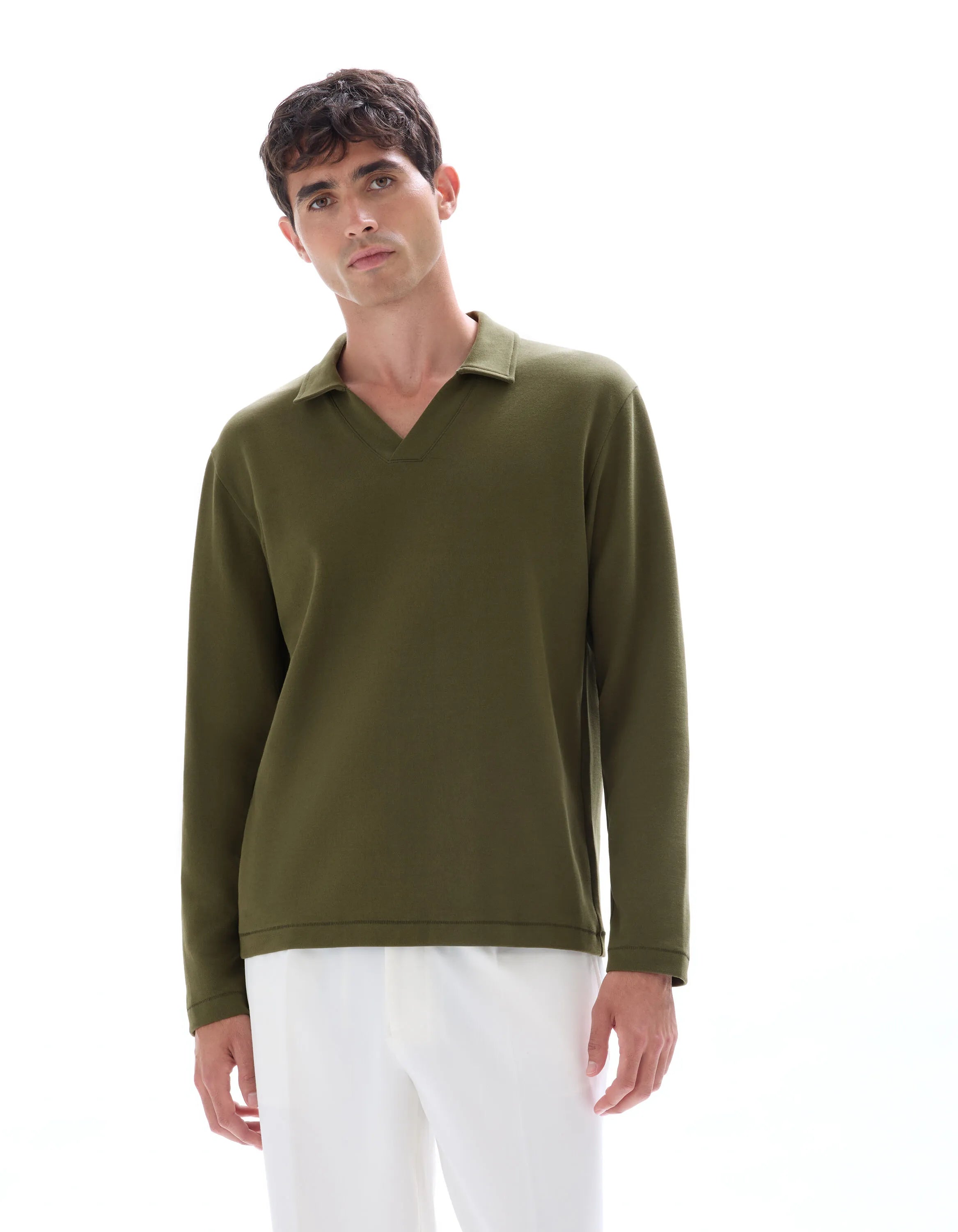 Celio_Kaki_Regular Long-Sleeved Jersey Polo Shirt_MEDORT_KAKI_02