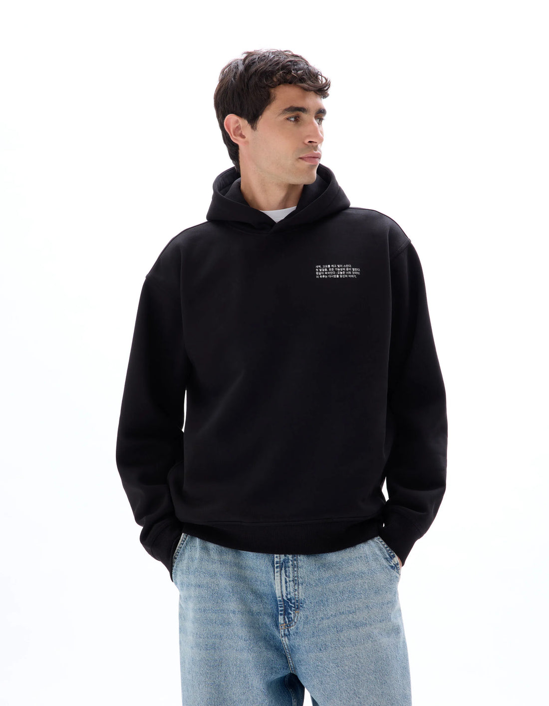 Celio_Black_Oversized Hooded Sweatshirt with Asian Print_MEHARU_BLACK_02