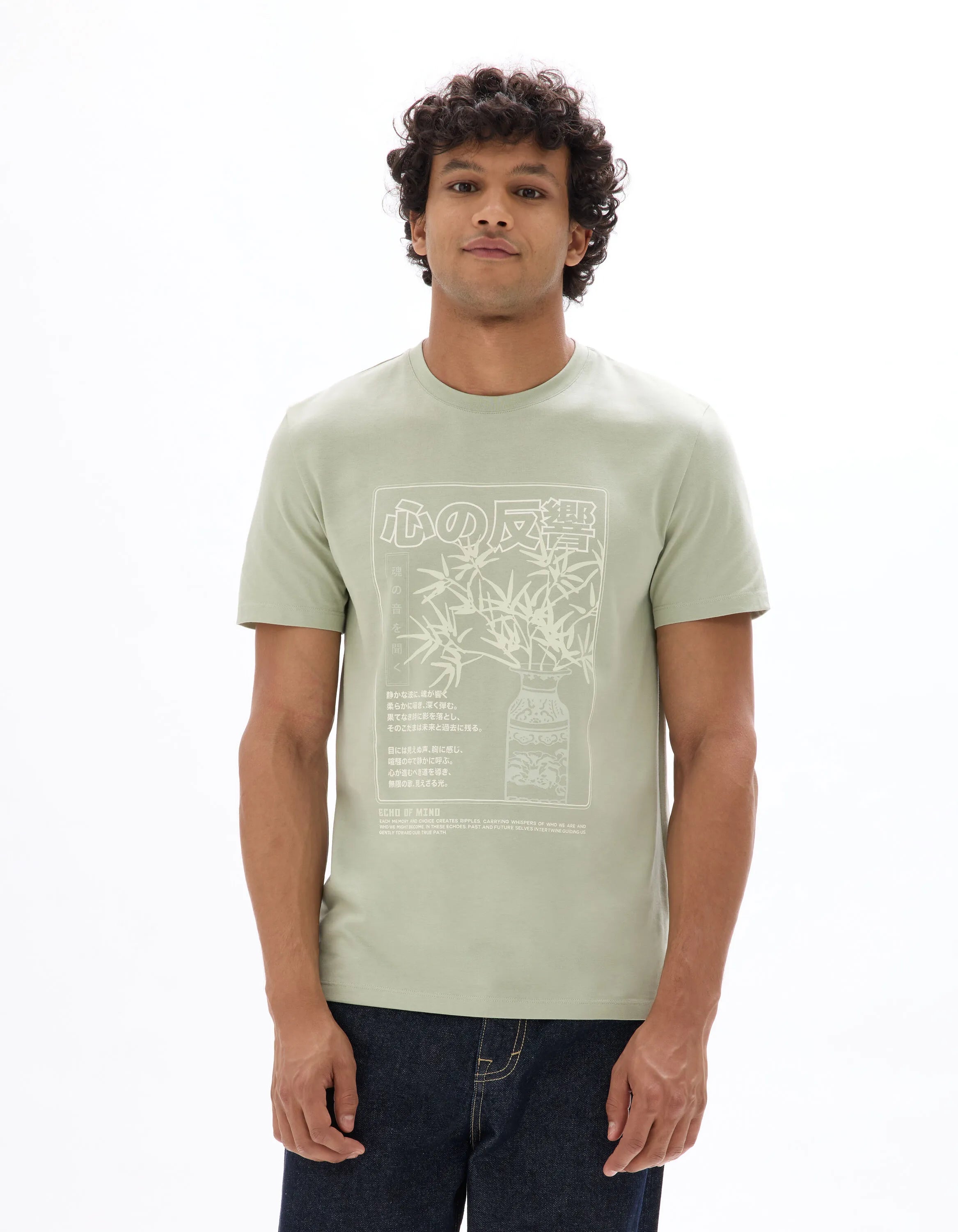 Celio_Sauge_Regular Crew Neck T-Shirt 100% Cotton Asian Print_MEJEWAVE_SAUGE_02