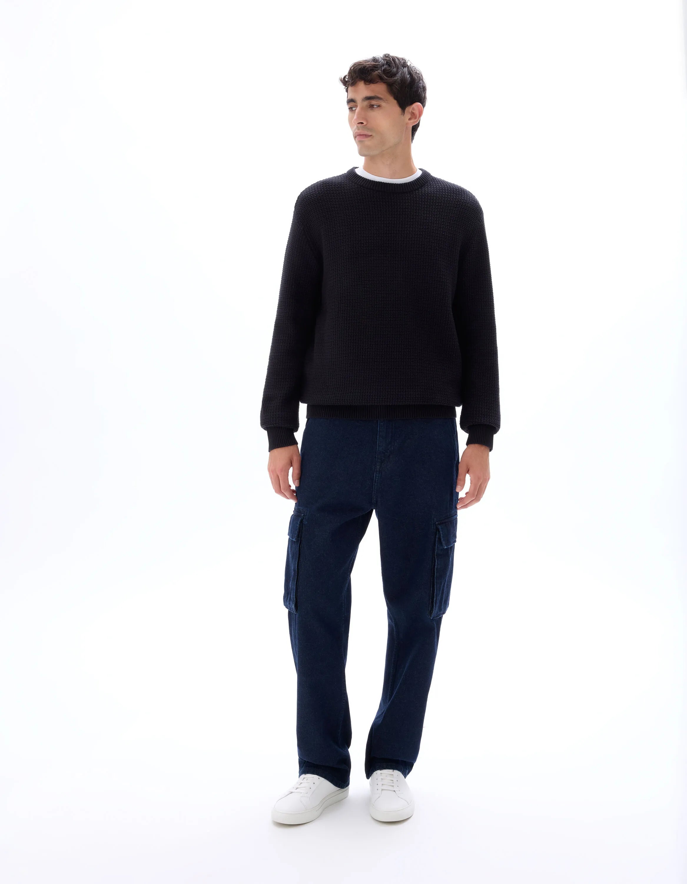 Celio_Black_Relaxed Round Neck Sweater 100% Cotton_MEJOUR_BLACK_01
