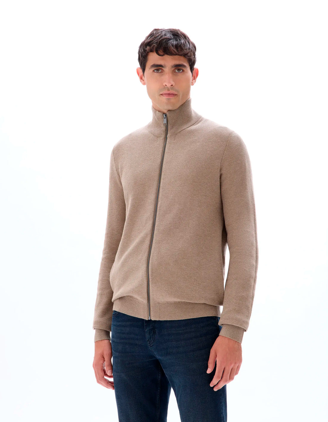 Celio_Beige Humus_Zipped Trucker Collar Cardigan 100% Cotton_MELIMZIP_BEIGE HUMUS_02