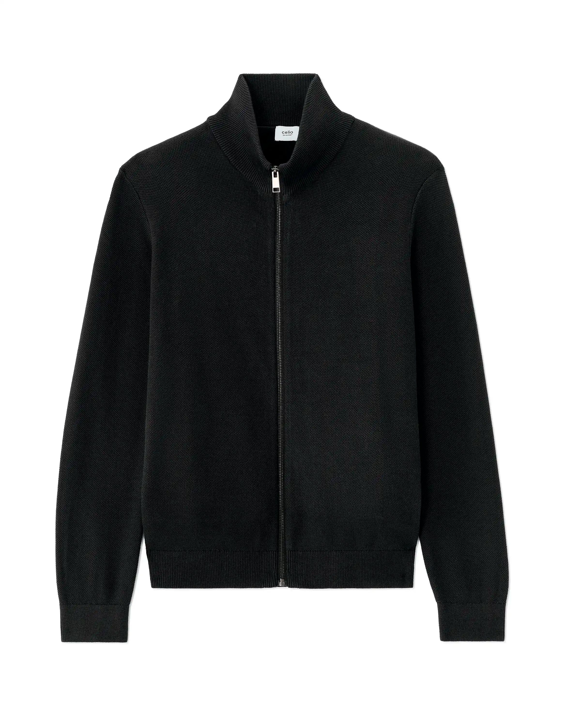 Celio_Black_100% Cotton Zip-Up Cardigan with Trucker Collar_MELIMZIP_BLACK_07