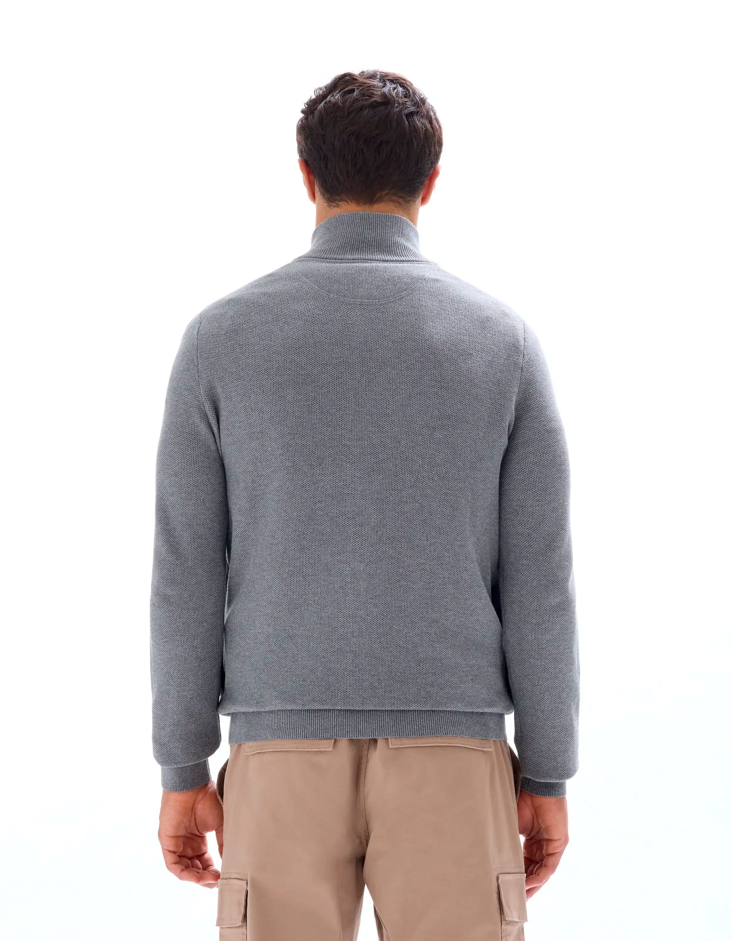 Celio_Mid Grey_100% Cotton Pique Knit Cardigan_MELIMZIP_MID GREY_03