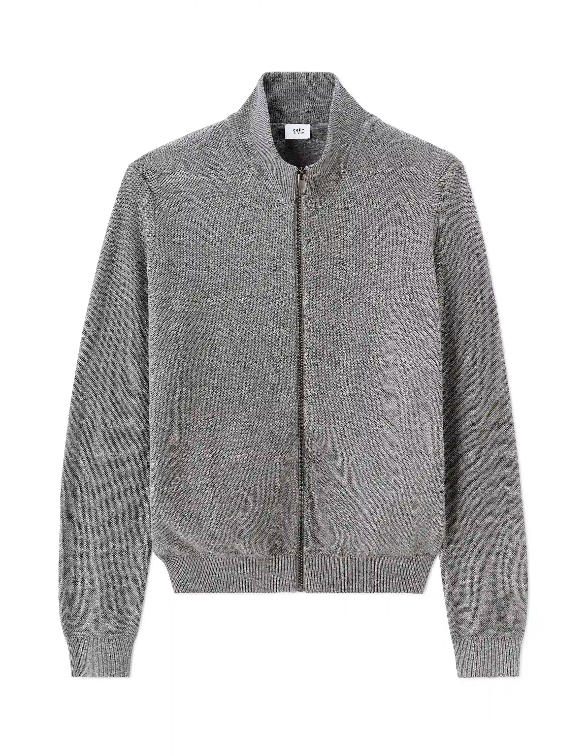 Celio_Mid Grey_100% Cotton Pique Knit Cardigan_MELIMZIP_MID GREY_07