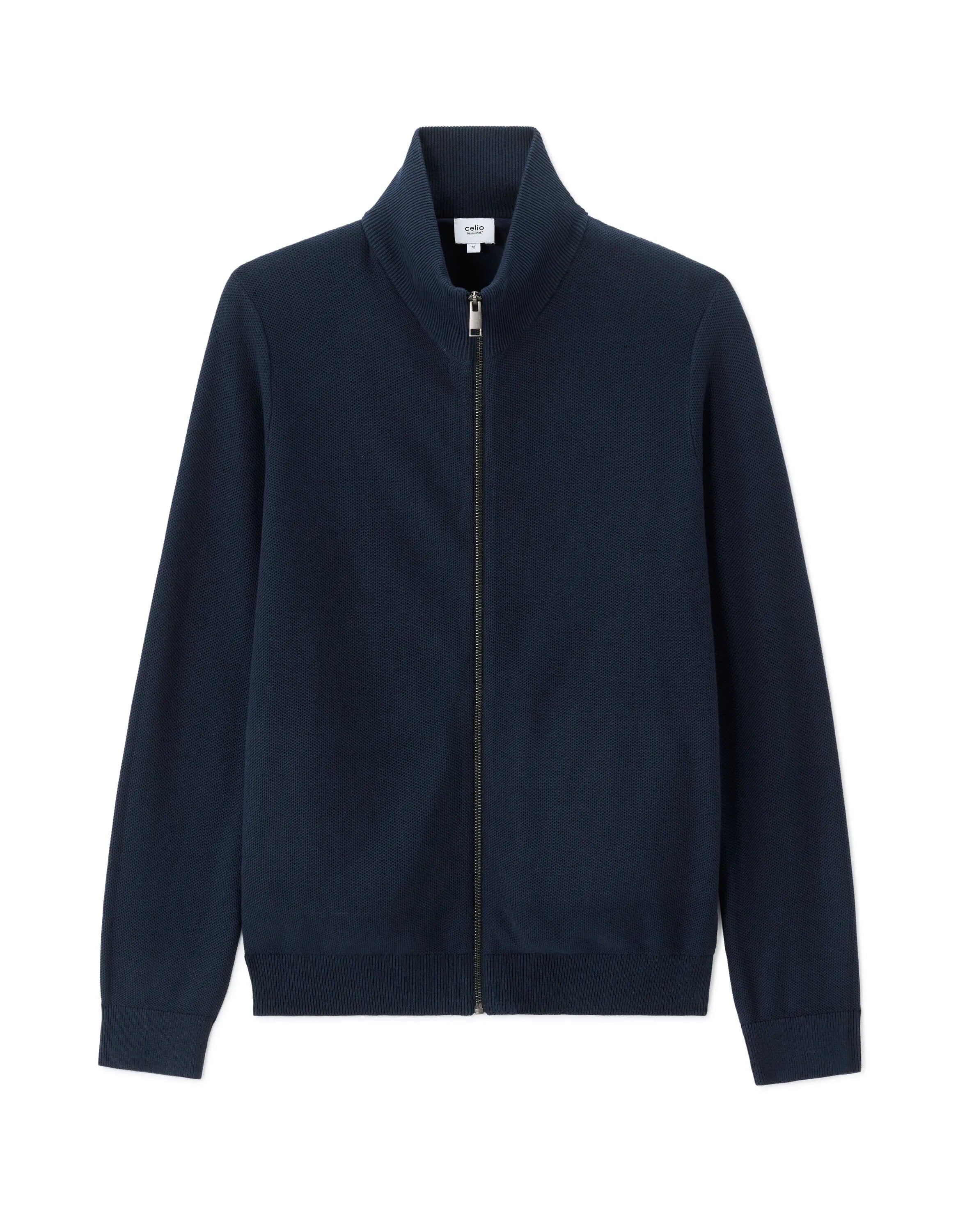 Celio_Navy_100% Cotton Pique Knit Cardigan_MELIMZIP_NAVY_07