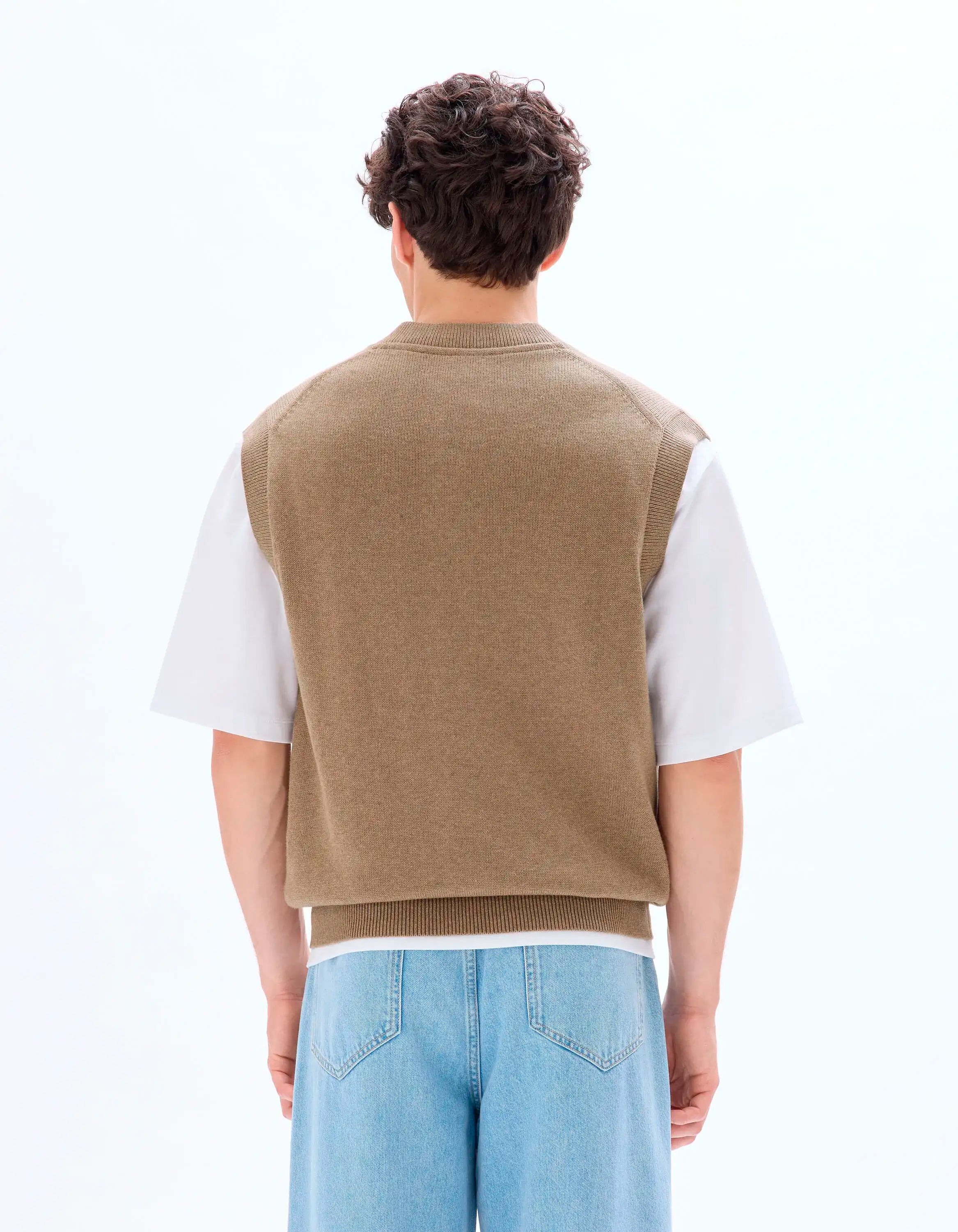 Celio_Beige Humus Mel_Sleeveless V-Neck Sweater 100% Cotton_MENIGHT_BEIGE HUMUS MEL_03