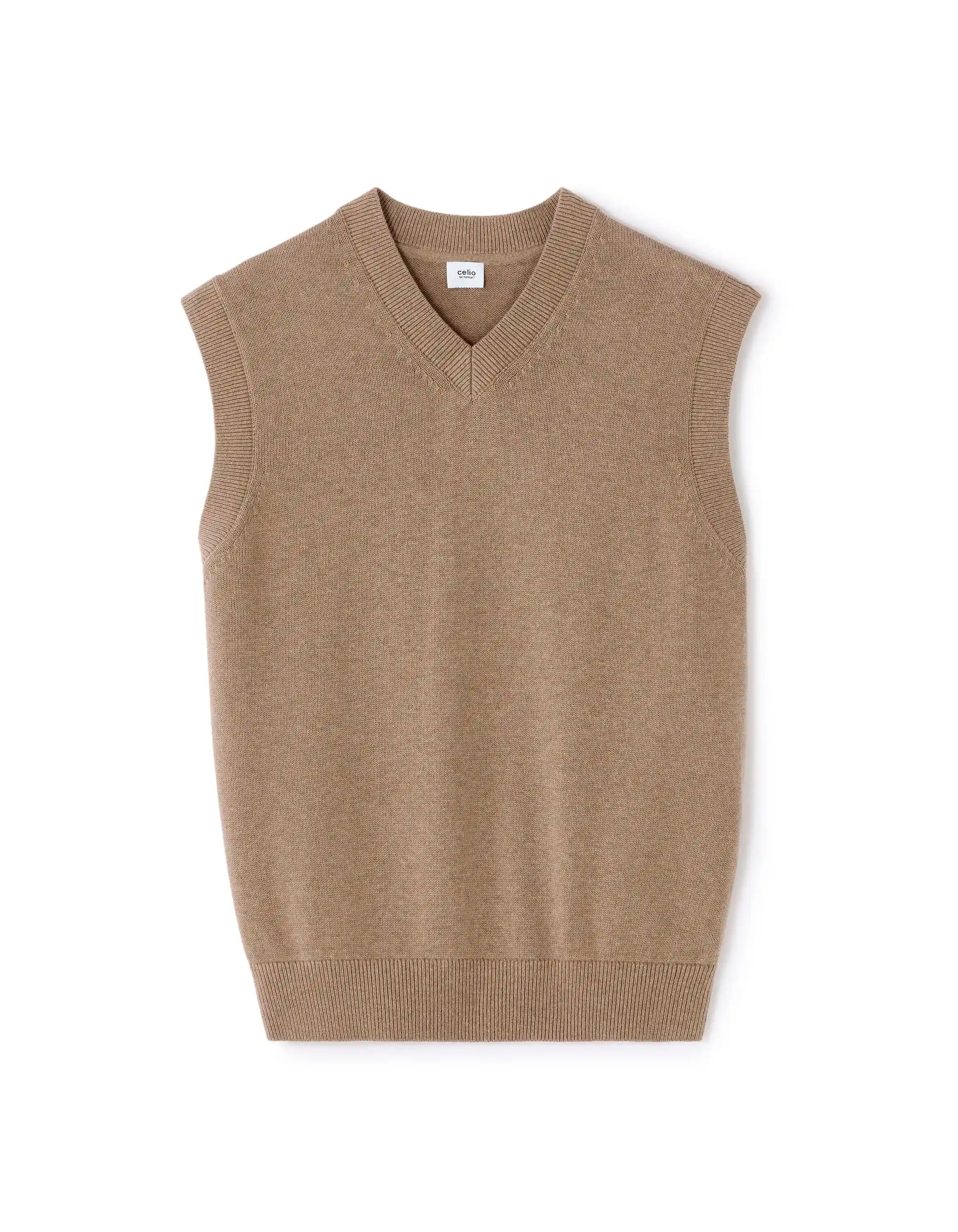 Celio_Beige Humus Mel_Sleeveless V-Neck Sweater 100% Cotton_MENIGHT_BEIGE HUMUS MEL_05