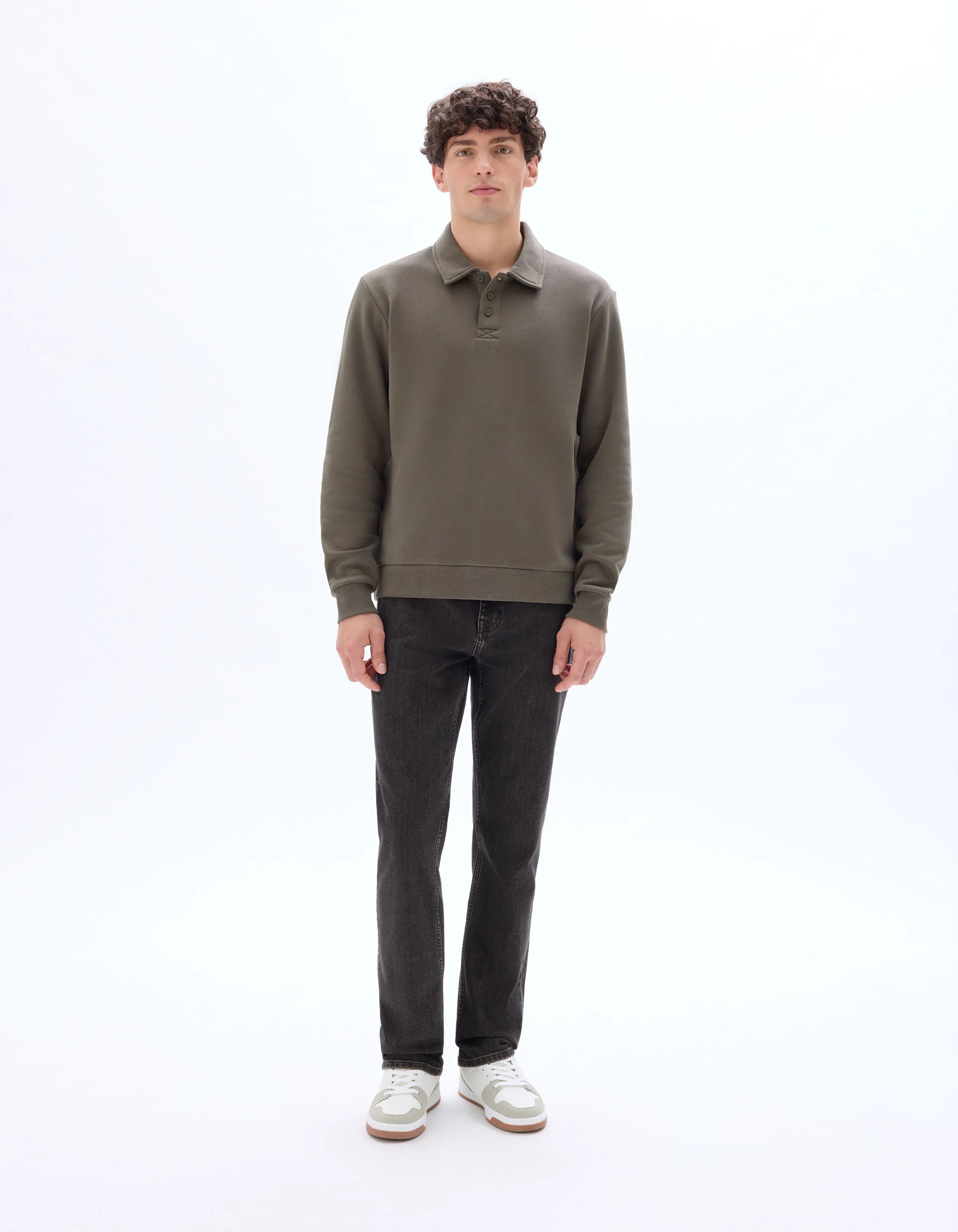 Celio_Deep Kaki_Regular Polo Neck Sweatshirt_MEPLO_DEEP KAKI_01