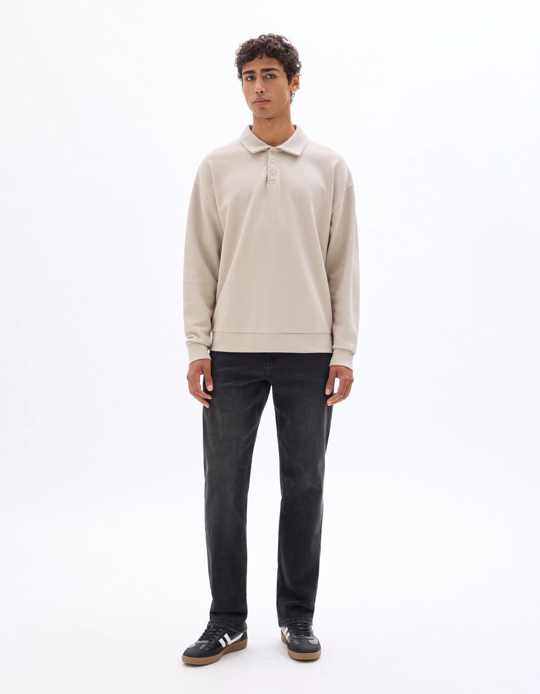Celio_Sand_Regular Pique Polo Collar Sweatshirt_MEPOLOPIC_SAND_02