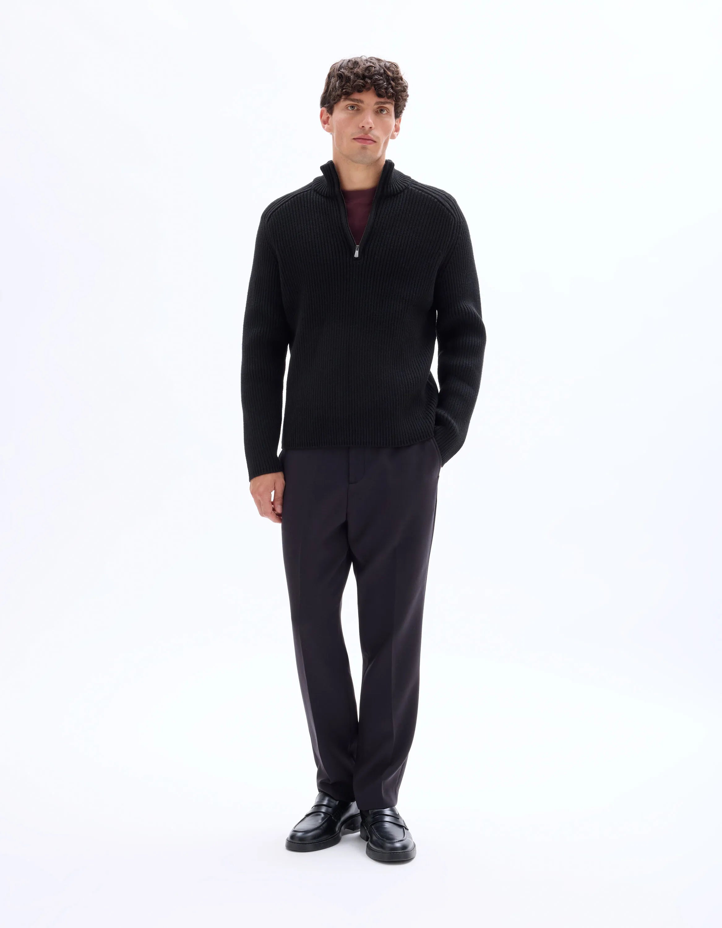 Celio_Black_Ribbed Knit Crew Neck Sweater - Black_MERAID_BLACK_02