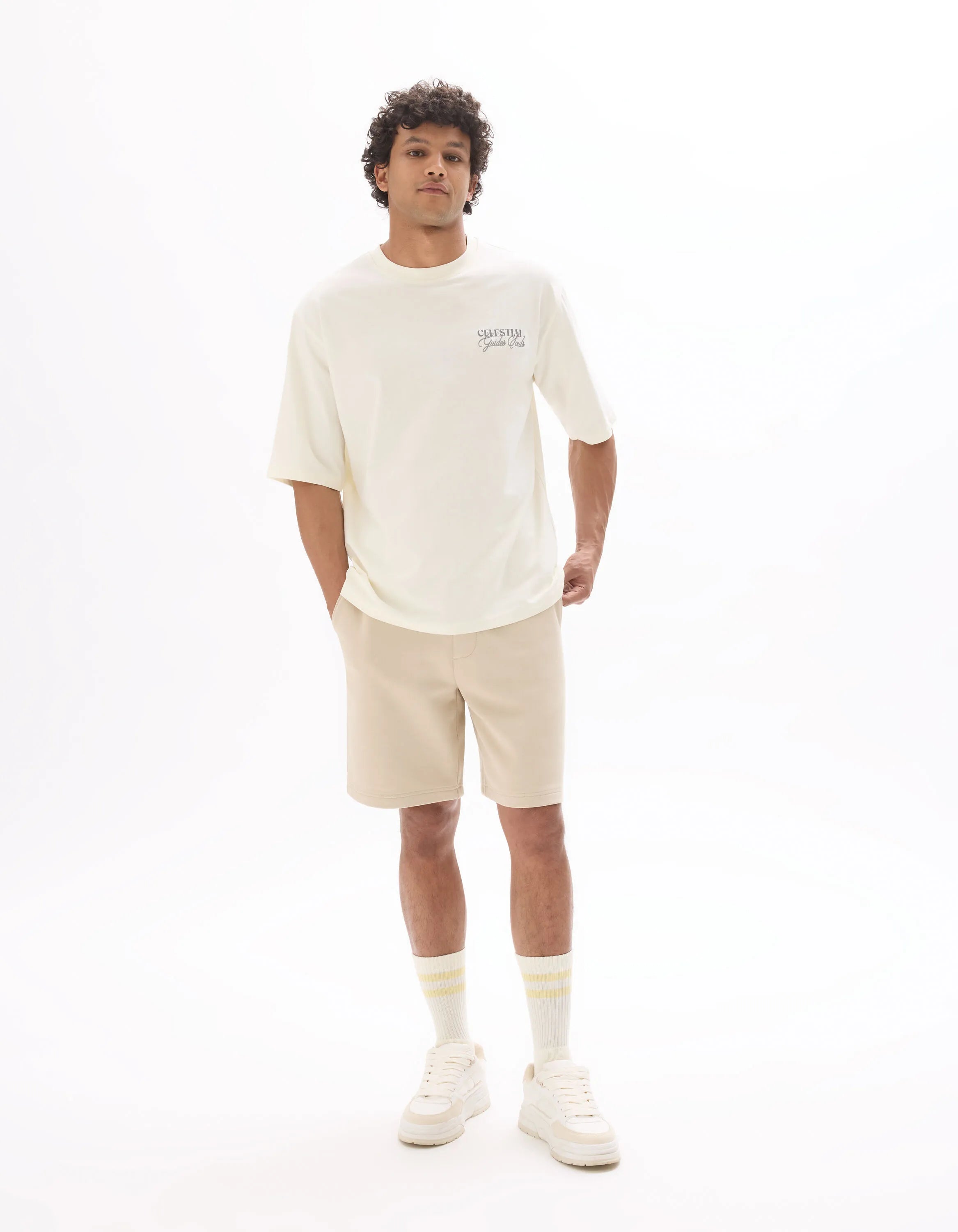 Celio_Ecru_Oversized Round Neck T-Shirt 100% Cotton Astro Print_MESOLEIL_ECRU_01