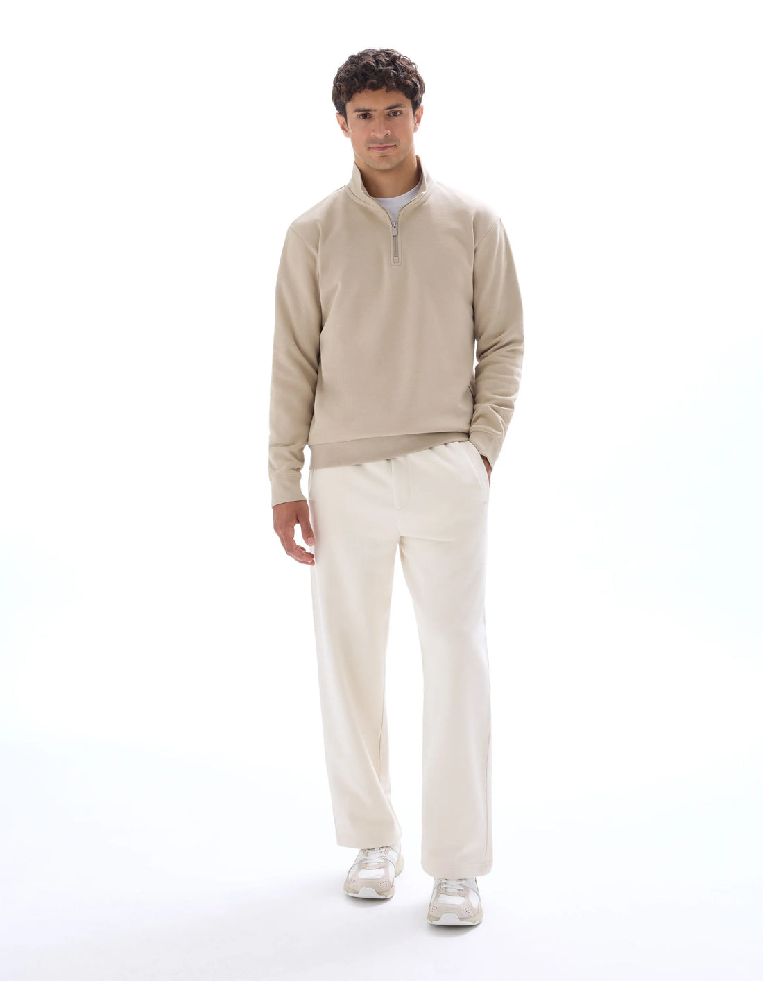 Celio_Beige Humus_Regular Plain Trucker Neck Sweatshirt_METREUK_BEIGE HUMUS_01
