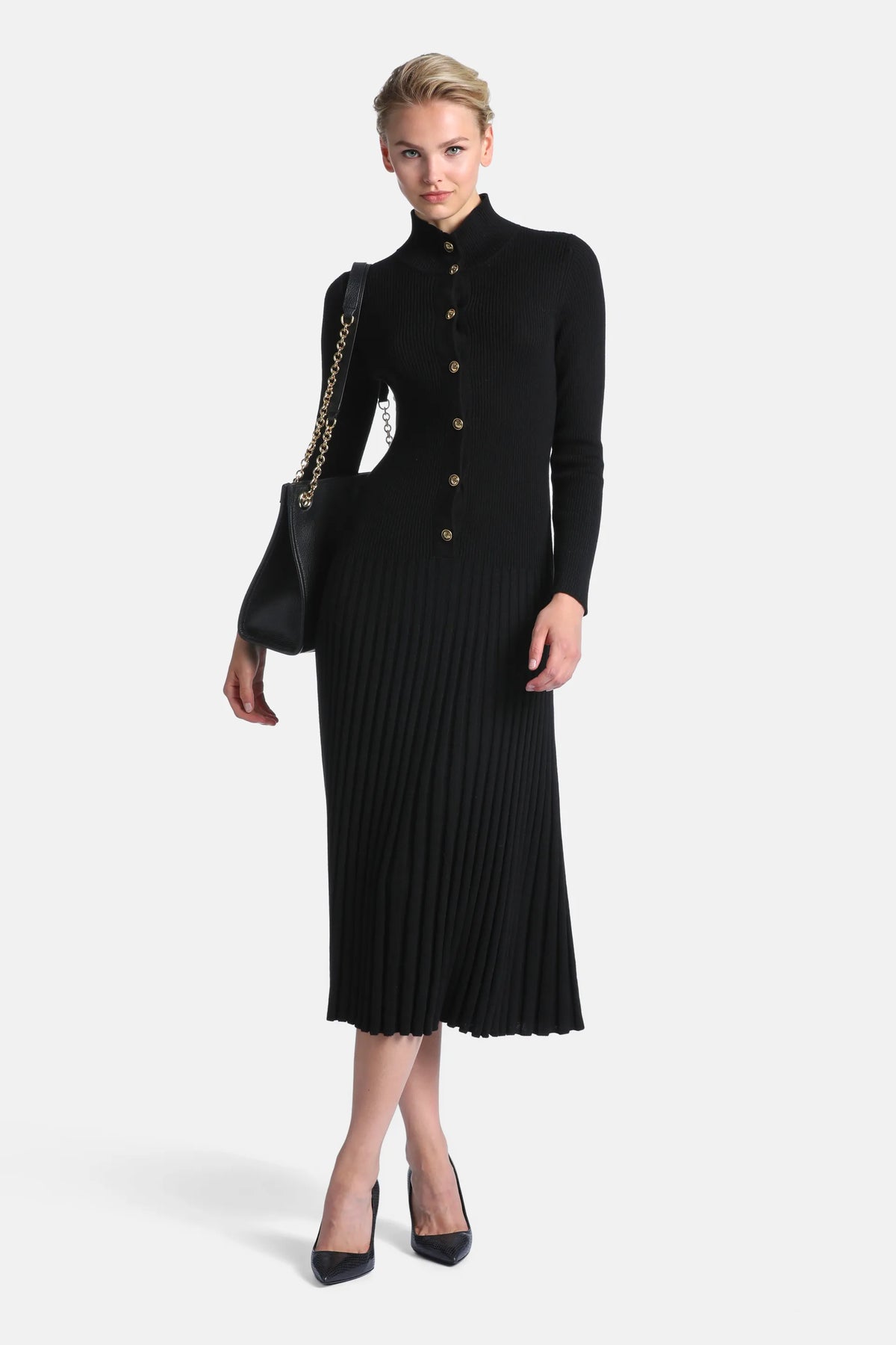 Luisa Spagnoli Nero Women Met Pleated Midi Dress SKU: MET_0101 Image 02