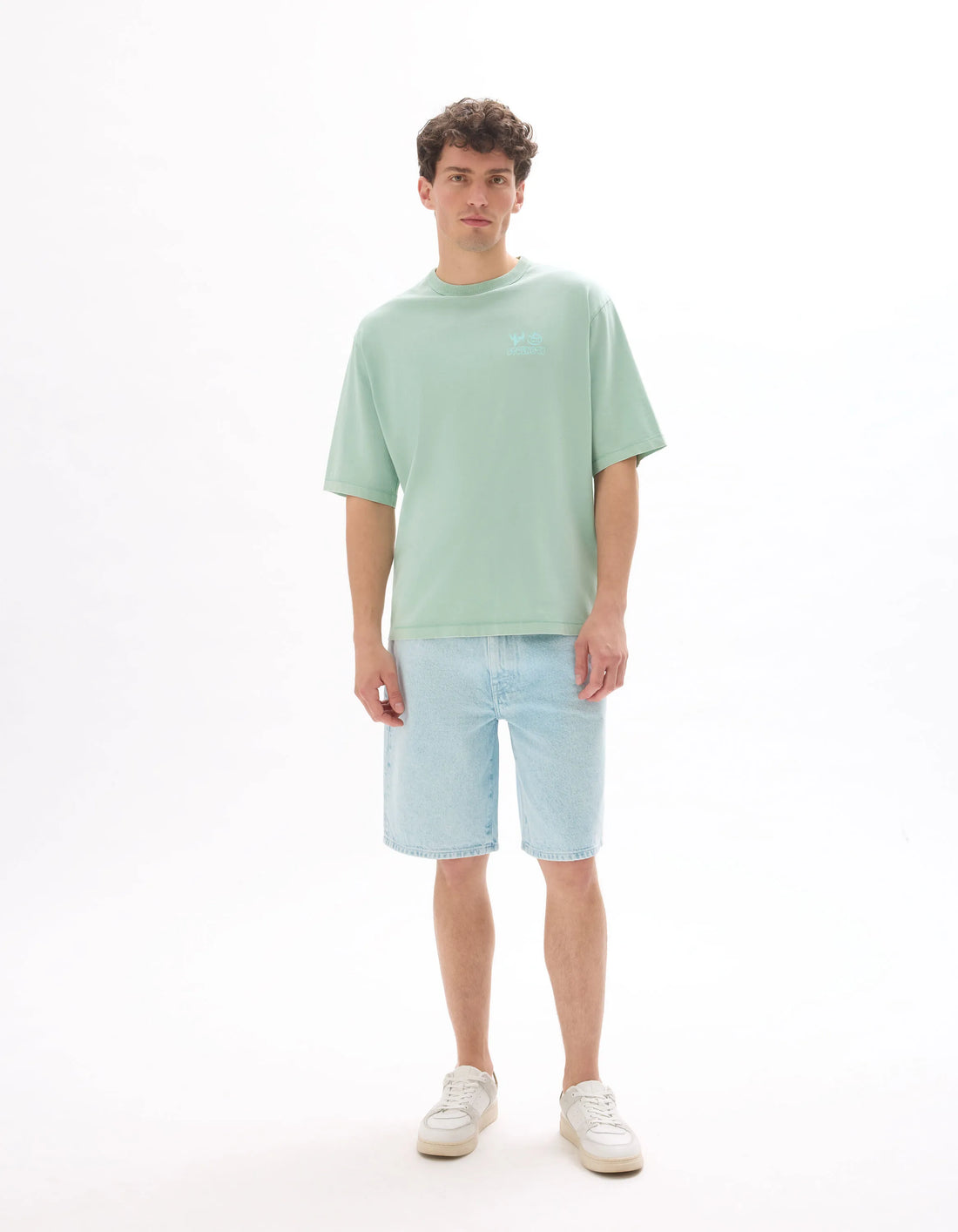 Celio_Mint_Oversized Crew Neck T-Shirt in 100% Cotton with Print_MEVACAY_MINT_01