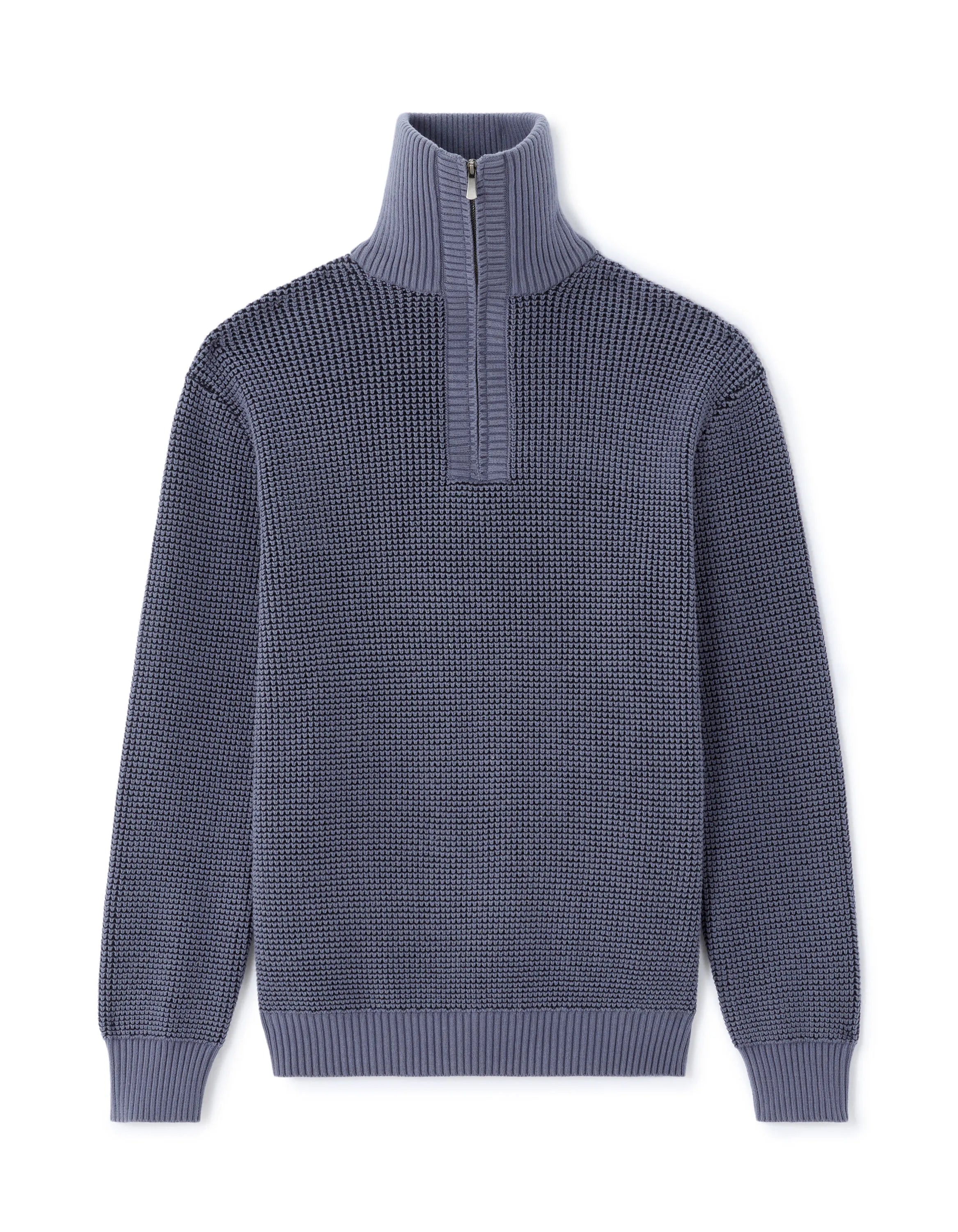 Celio_Blue_Relaxed Cotton Blend Waffle Crew Neck Sweater - Charcoal_MEWAFFTLE_DARK STORM_01