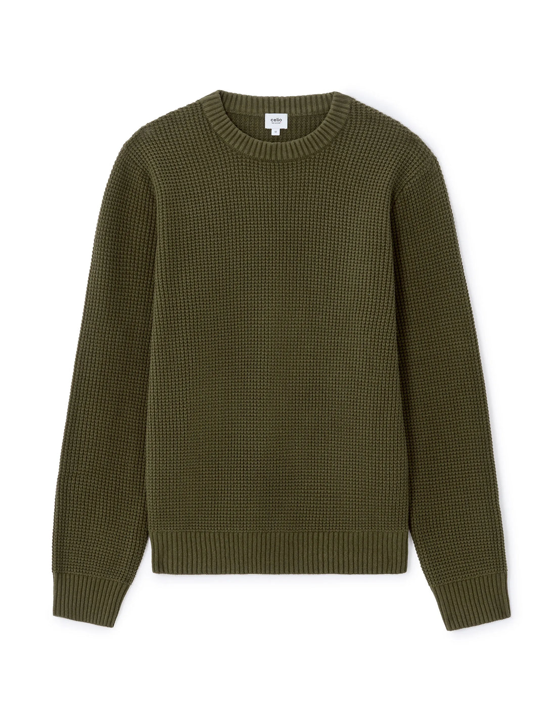 Celio_Green_Regular Crew Neck Waffle Sweater in Cotton Blend - Khaki_MEWAFFY_KAKI_01
