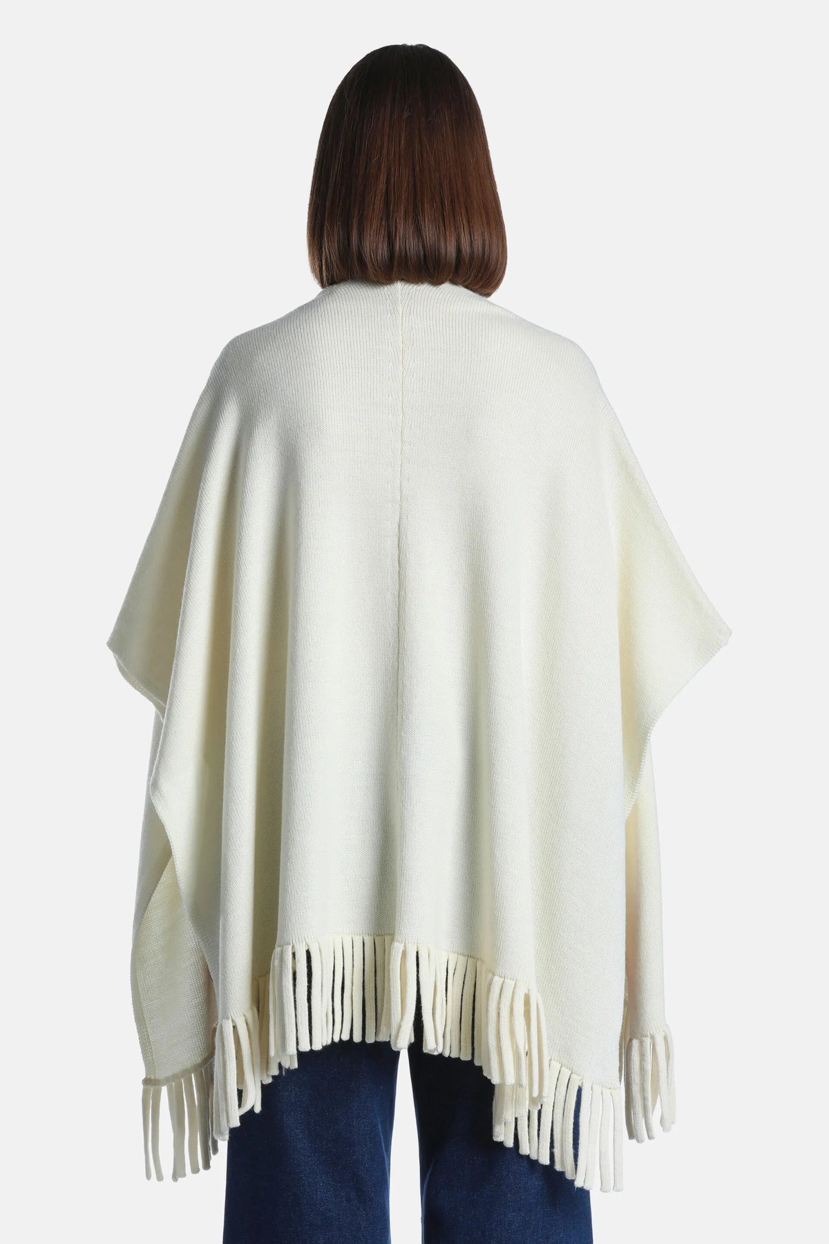 Luisa Spagnoli Panna Women Mira - Fringed Wool-Blend Cape SKU: MIRA_0202 Image 03