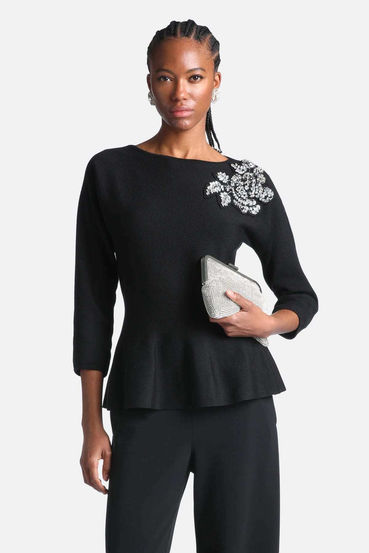 Luisa Spagnoli Nero Women Misterioso Embroidered Wool Sweater SKU: MISTERIOSO_0101 Image 01