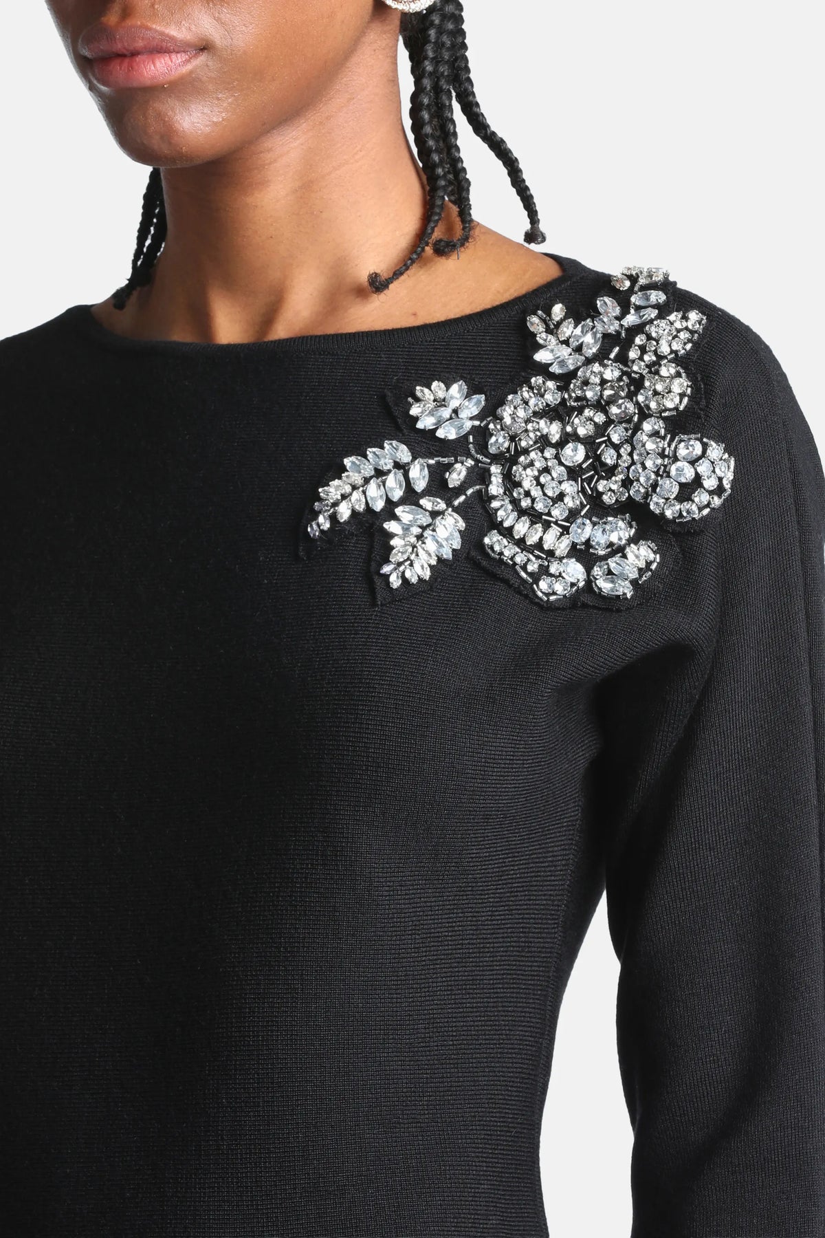 Luisa Spagnoli Nero Women Misterioso Embroidered Wool Sweater SKU: MISTERIOSO_0101 Image 03