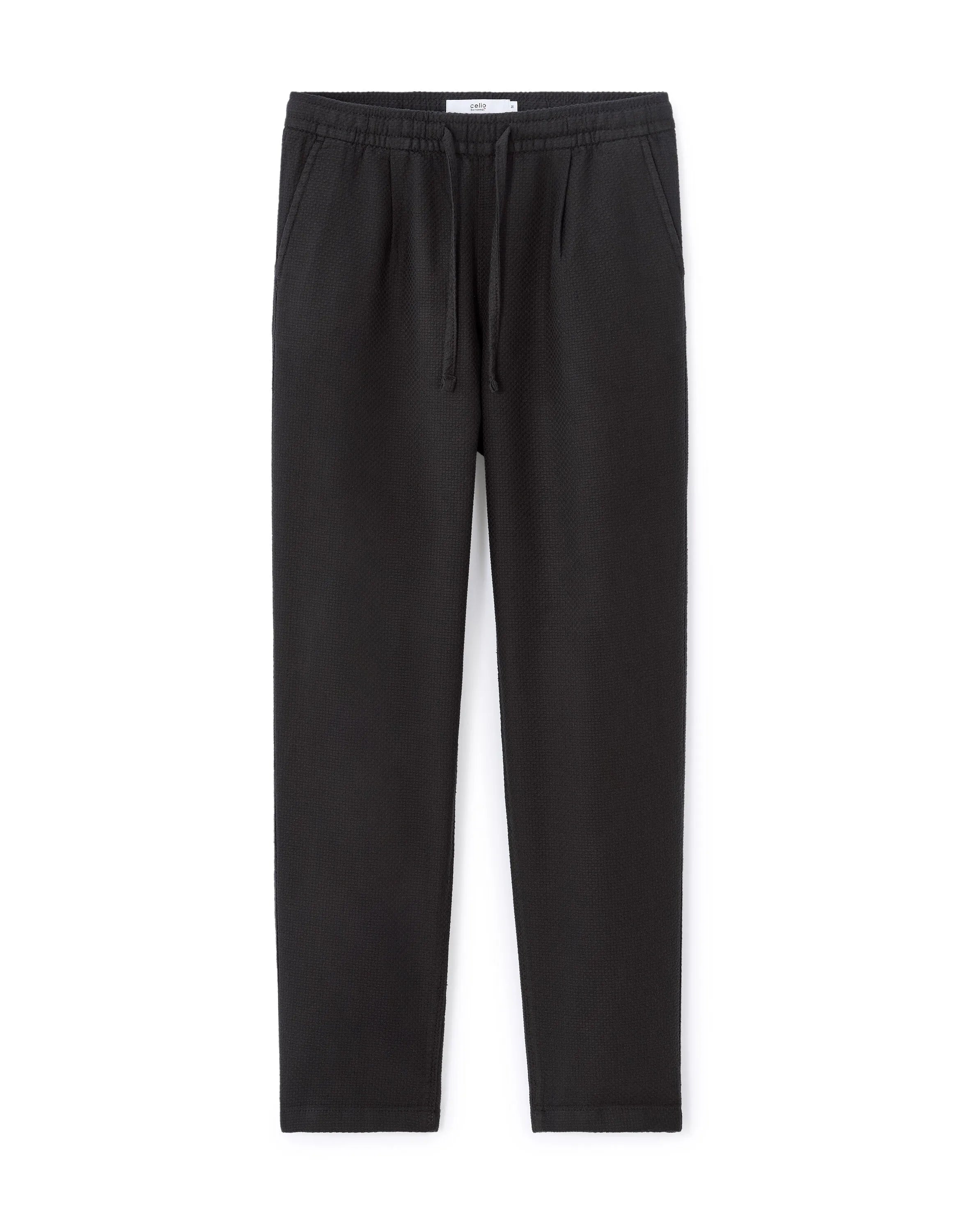 Celio_Black_100% Cotton Canvas Textured Slim Pants_MOCANVAS_BLACK_07