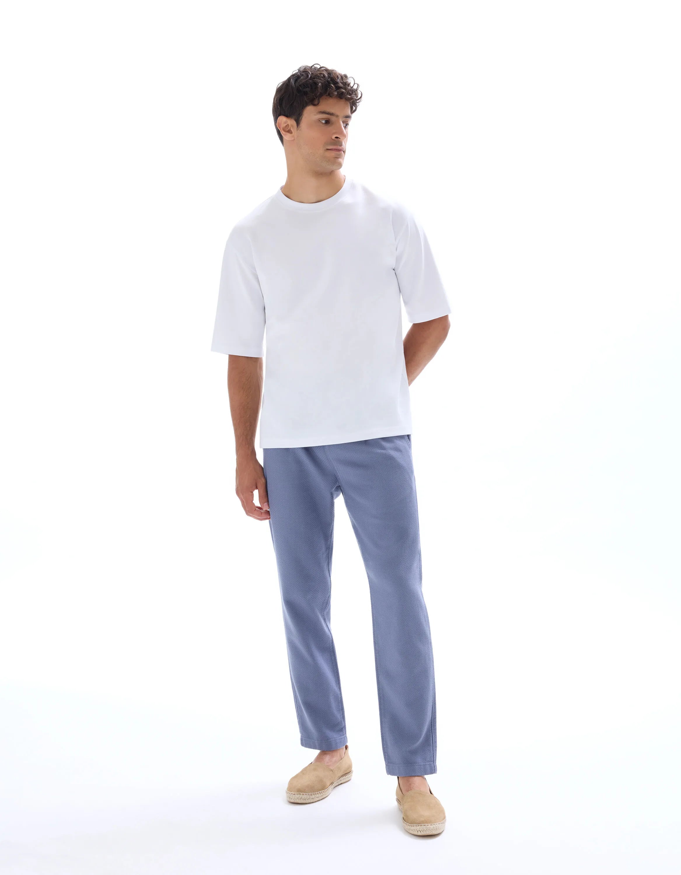 Celio_Bleu Moyen_100% Cotton Canvas Textured Slim Pants_MOCANVAS_BLEU MOYEN_01
