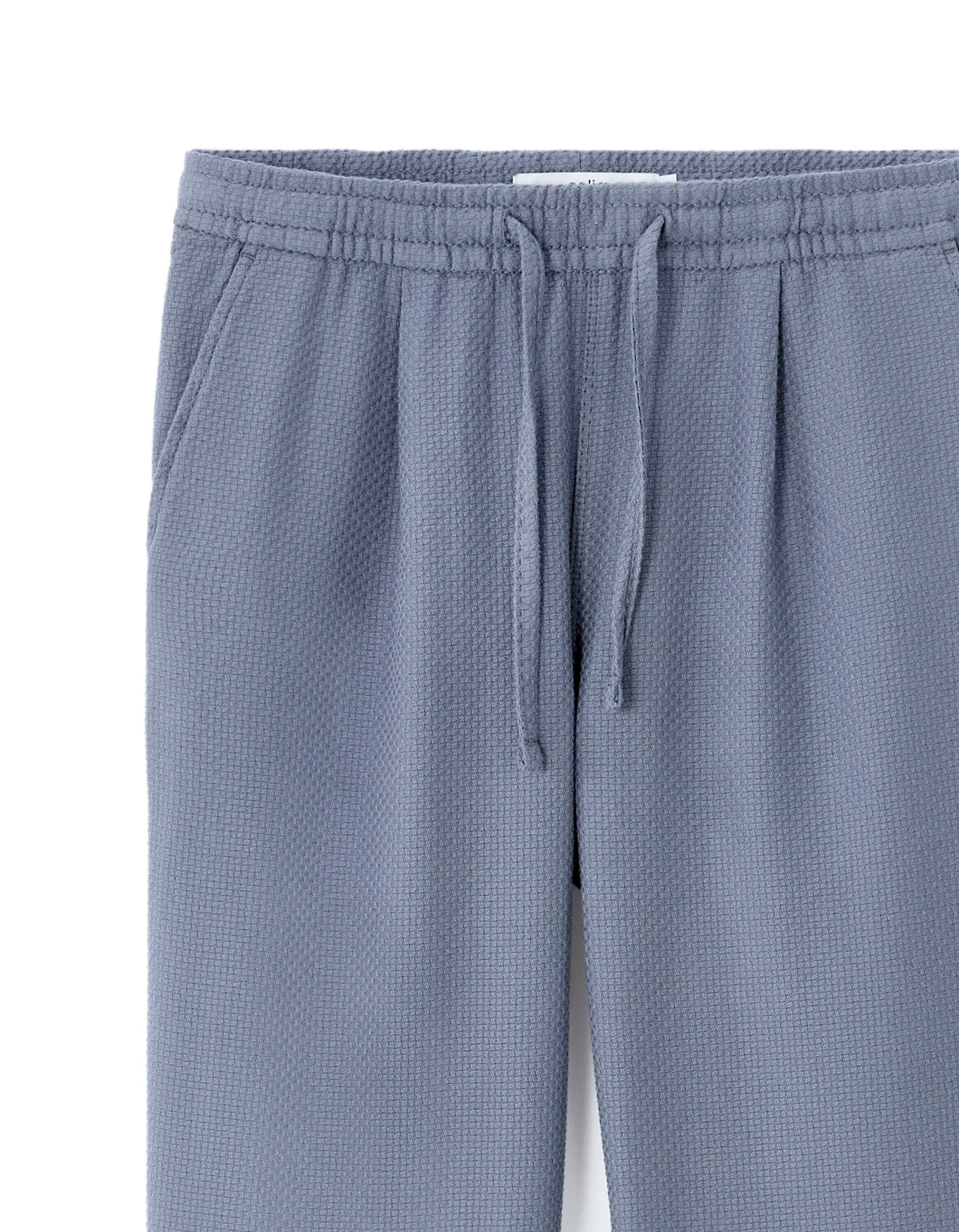 Celio_Bleu Moyen_100% Cotton Canvas Textured Slim Pants_MOCANVAS_BLEU MOYEN_06