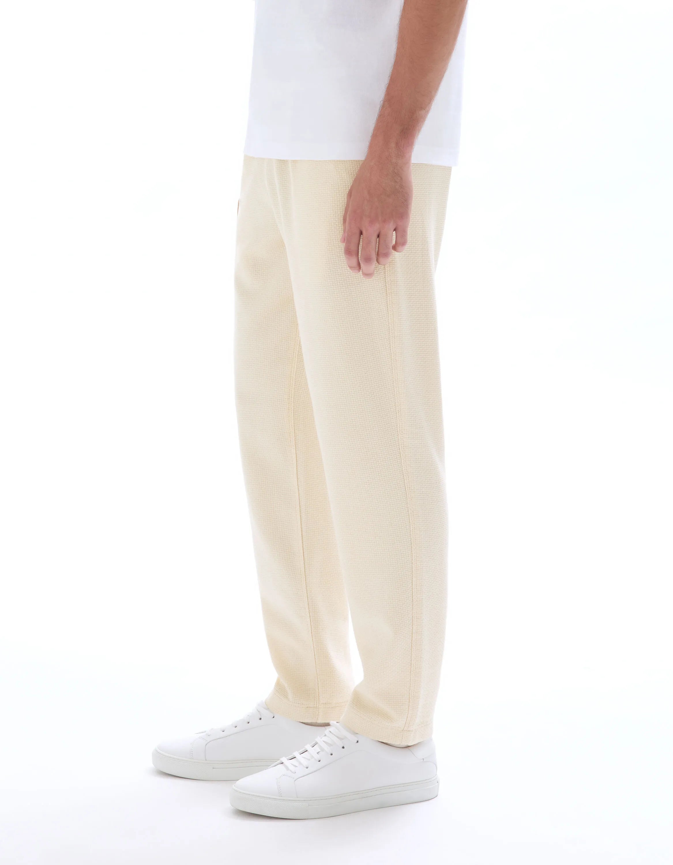 Celio_Ecru_100% Cotton Canvas Textured Slim Pants_MOCANVAS_ECRU_04