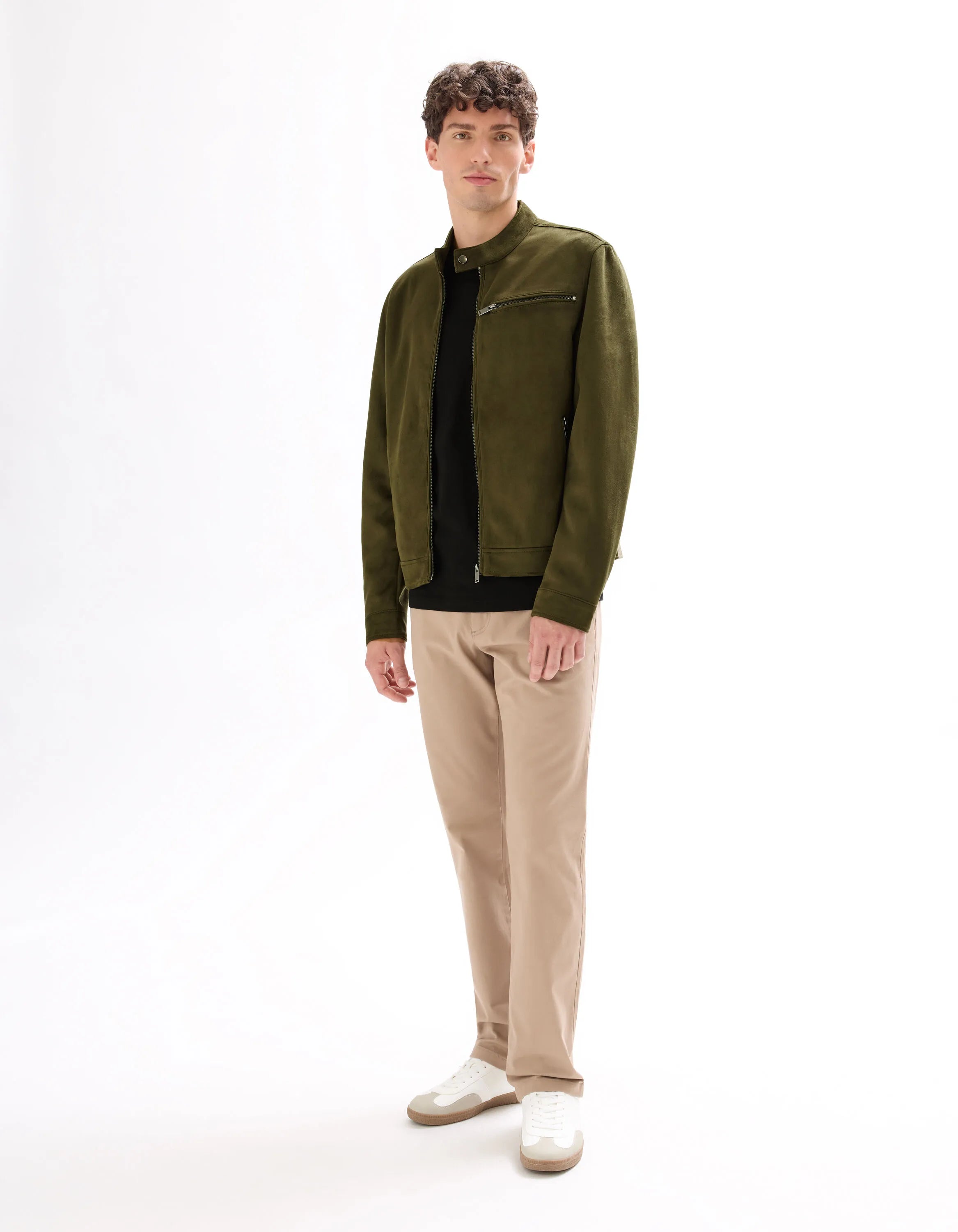 Celio_Kaki_Faux Suede Biker Jacket_MULANE1_KAKI_01